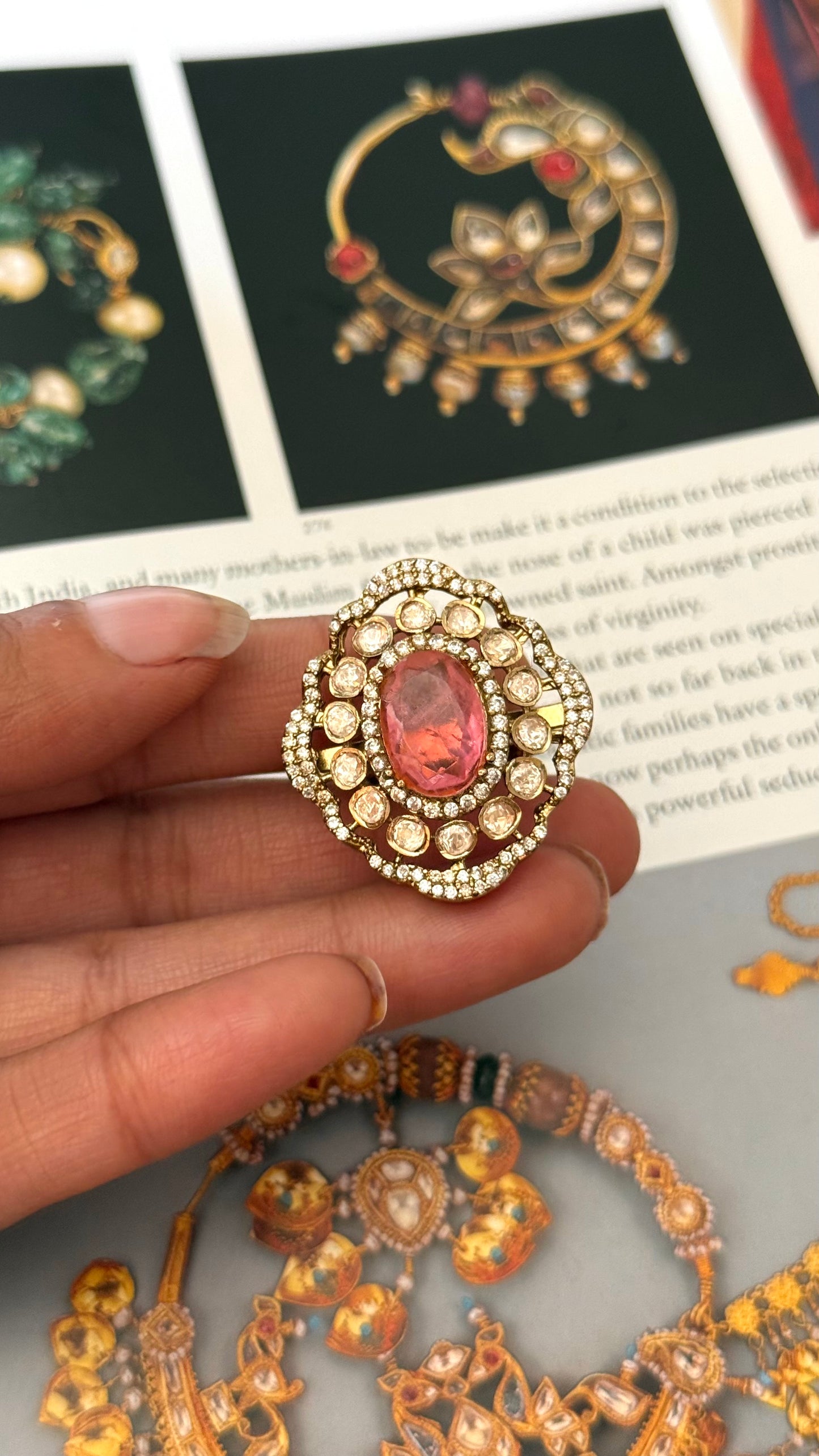 Rose quartz real moissanite Ring