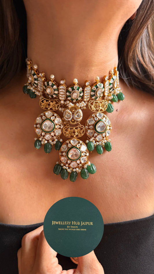 Floral designed with emerald meenakari Necklace