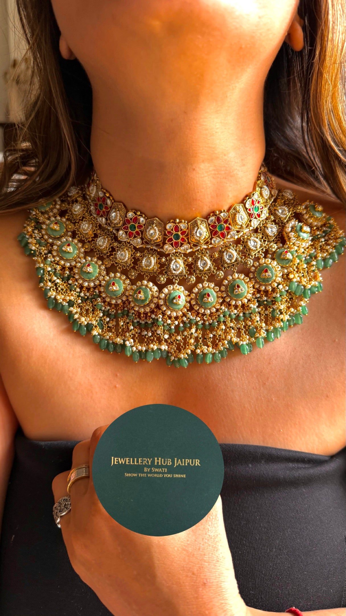 Heritage bridal asis ruby & emerald inlay Necklace