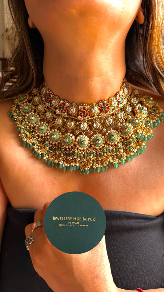 Heritage bridal asis ruby & emerald inlay Necklace