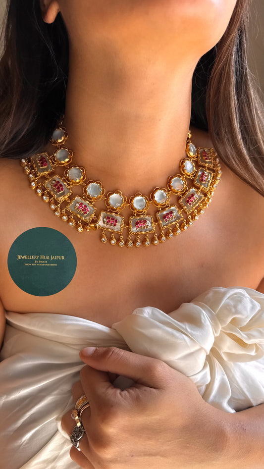 Amrapali inspired Mother of Pearl & Rani pink Necklace set