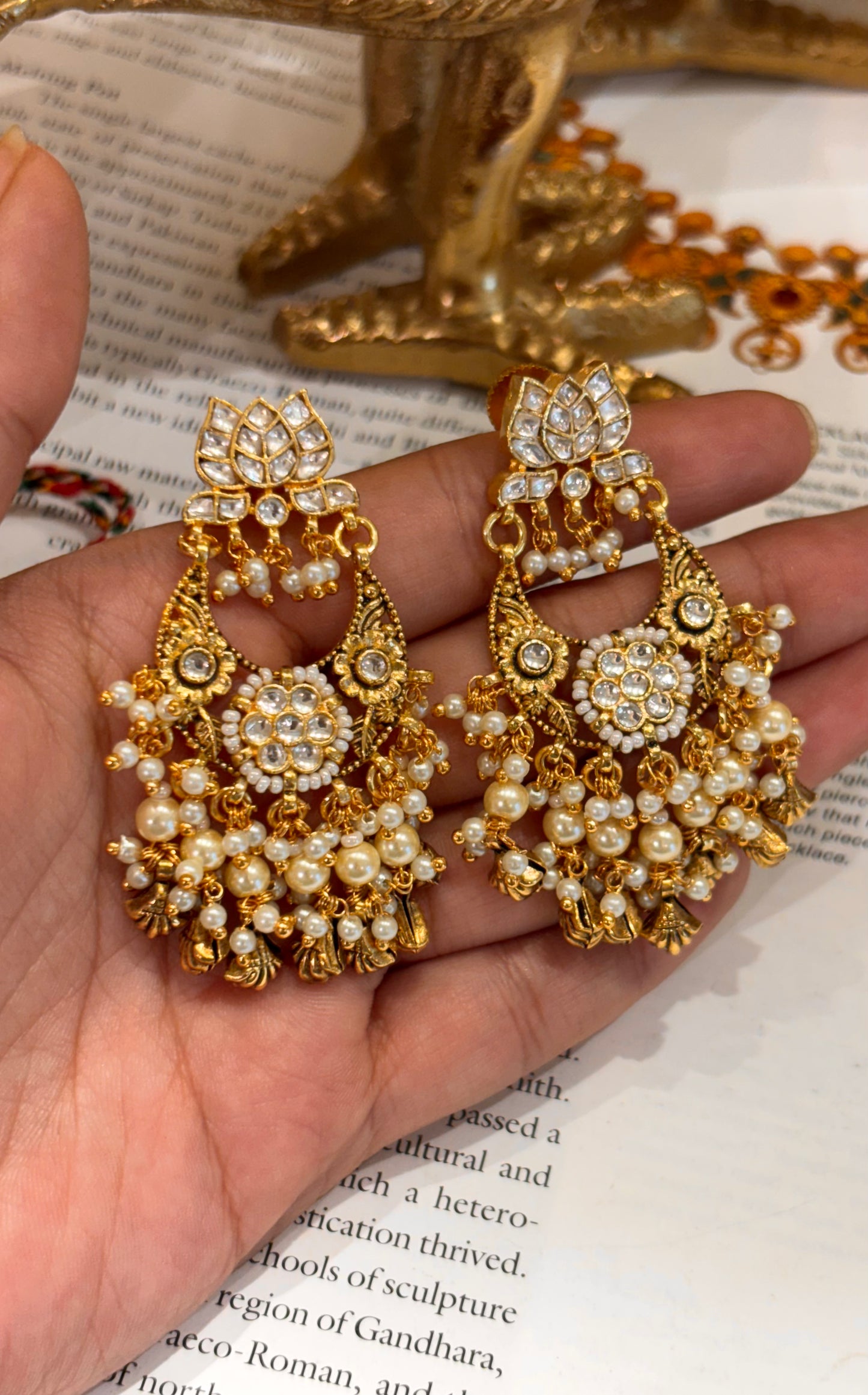 Lotus designer paachi kundan Earrings