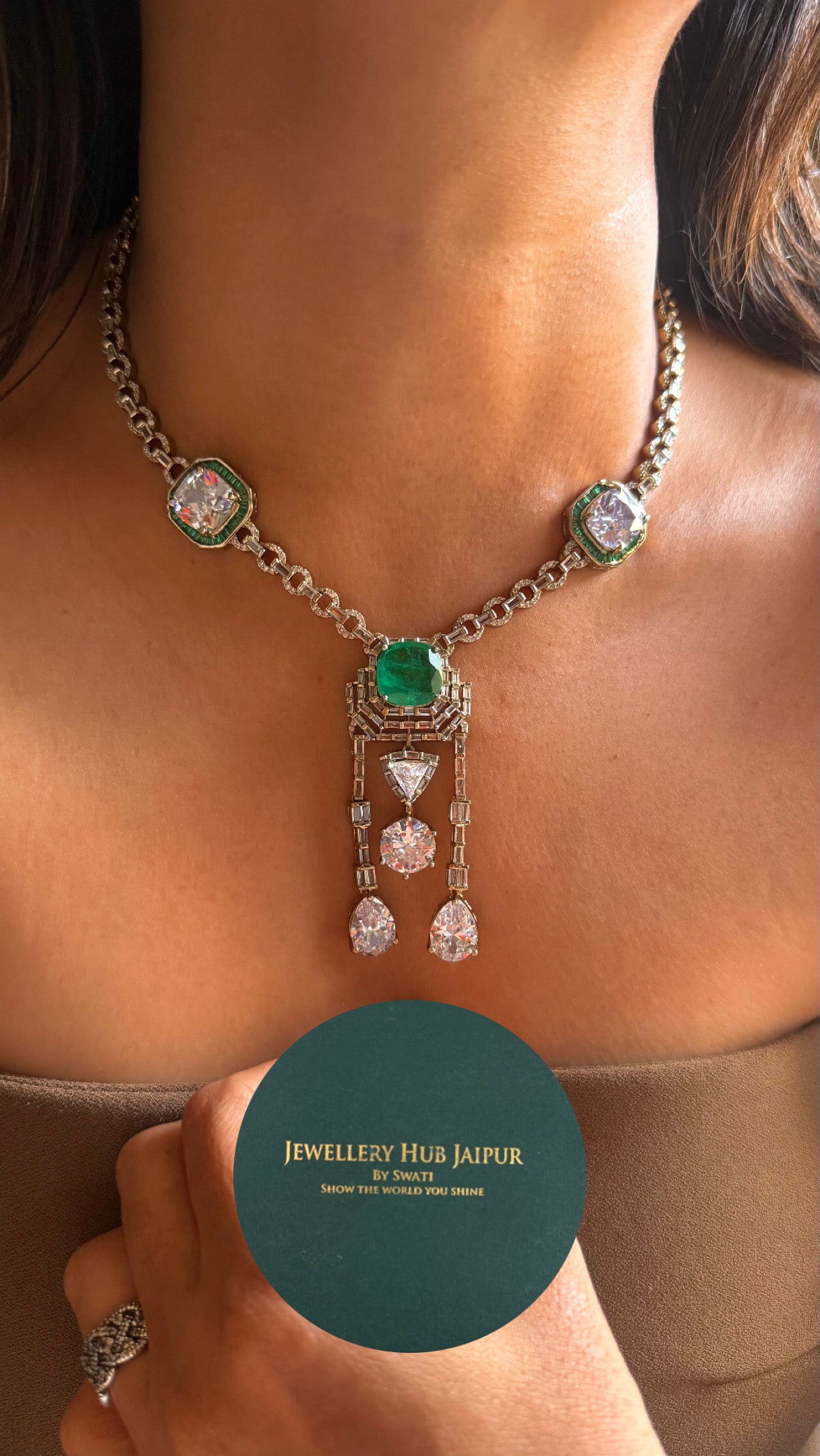 Emerald doublet with cz diamond minimalist set