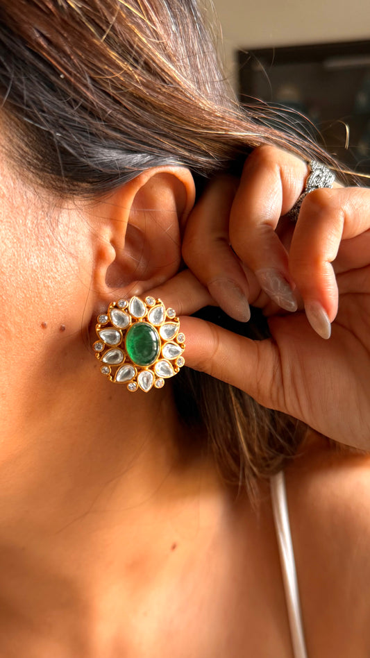 Emerald doublet moissanite floral studs