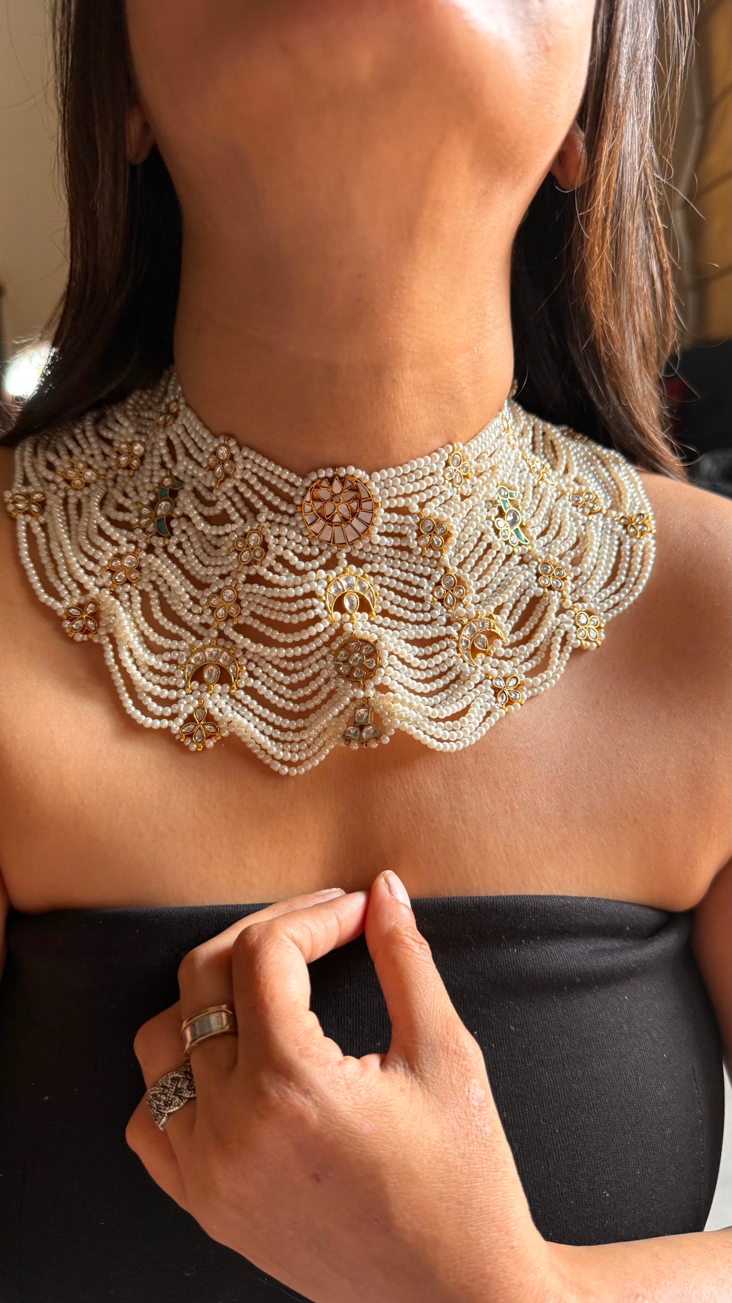 Pearl Mahrani necklace with firoza bird motif