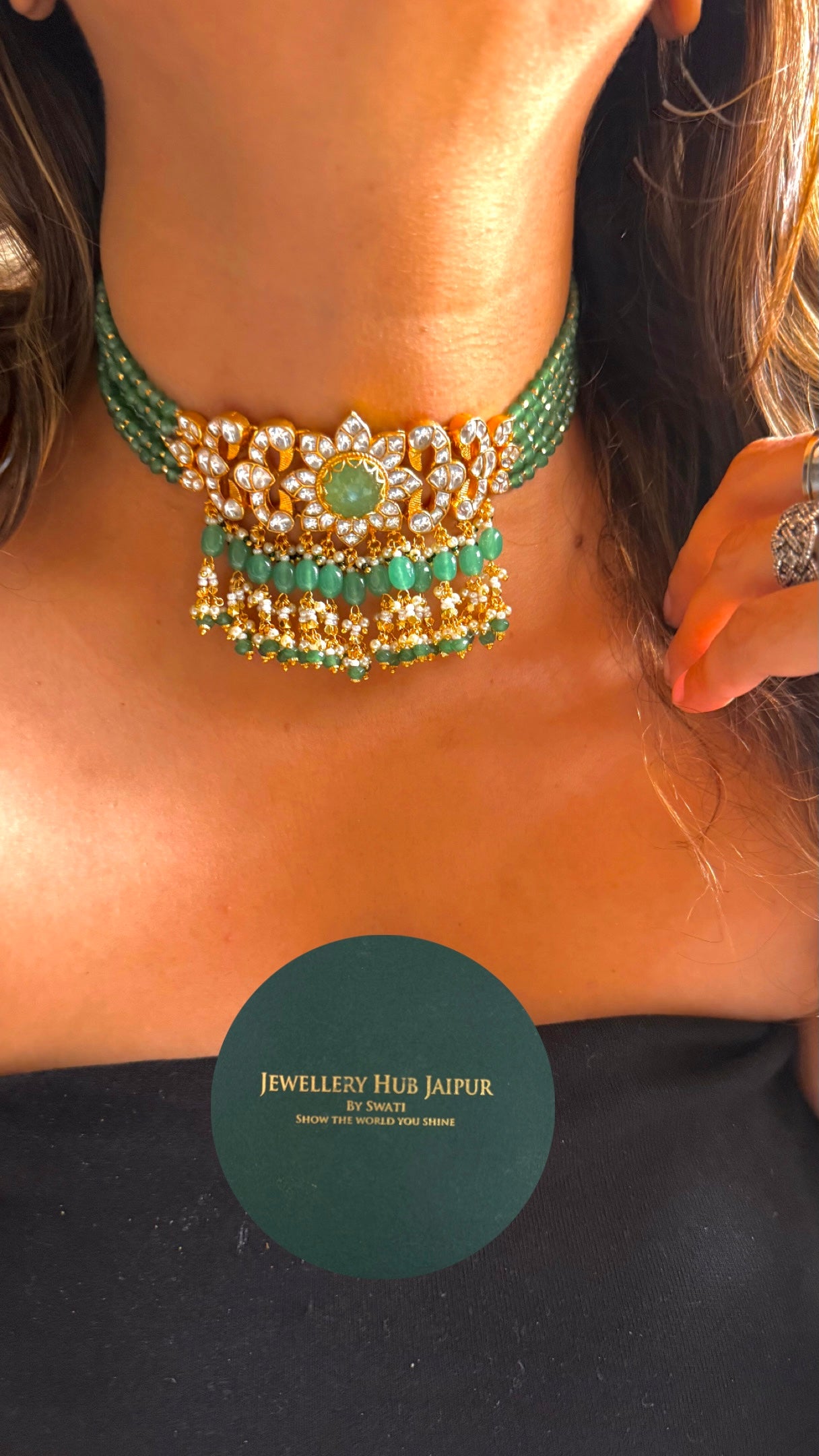 Mint floral jadau heritage choker Necklace
