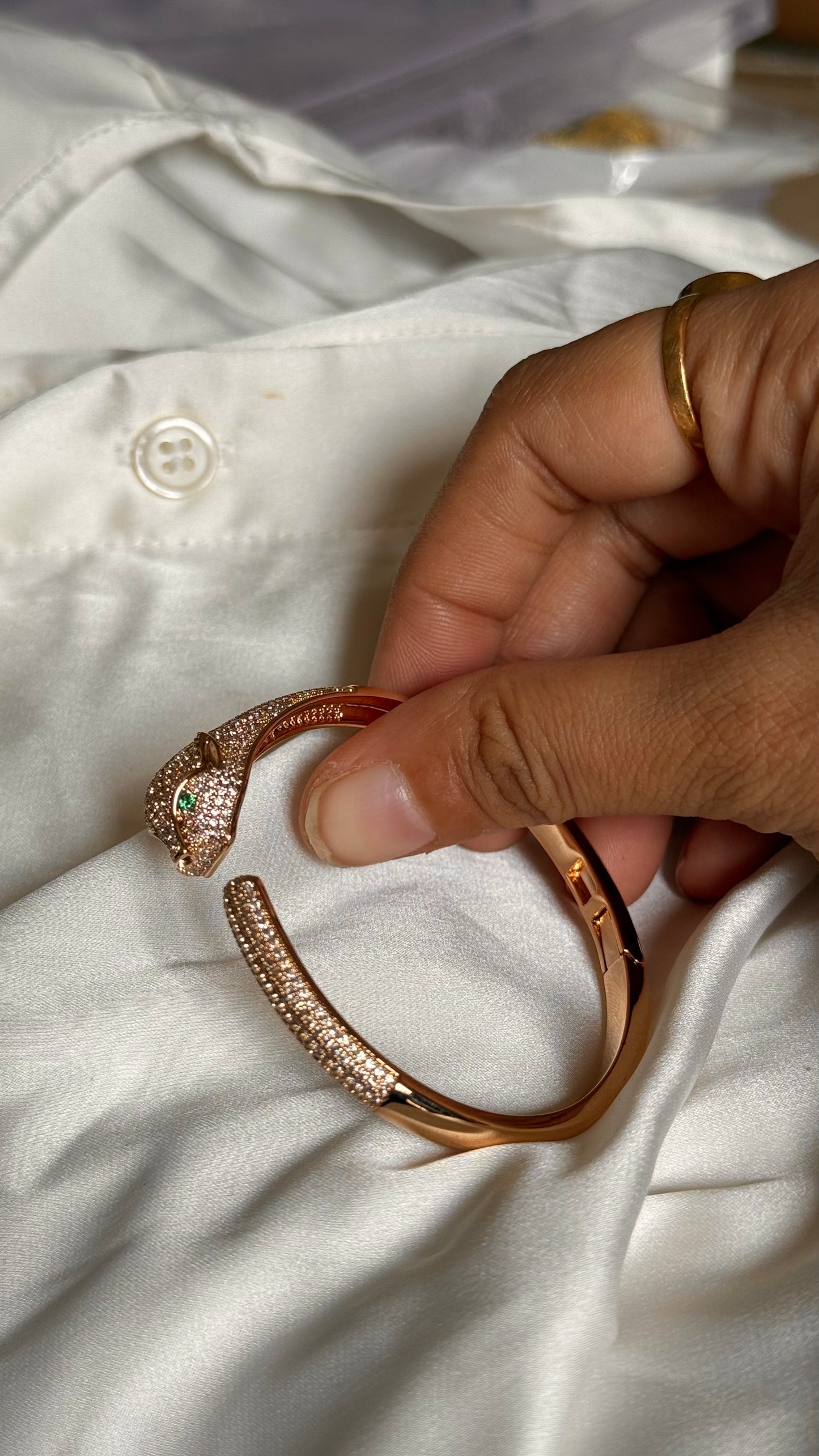 Rose Gold Tone Pave Leopard Head Cuff