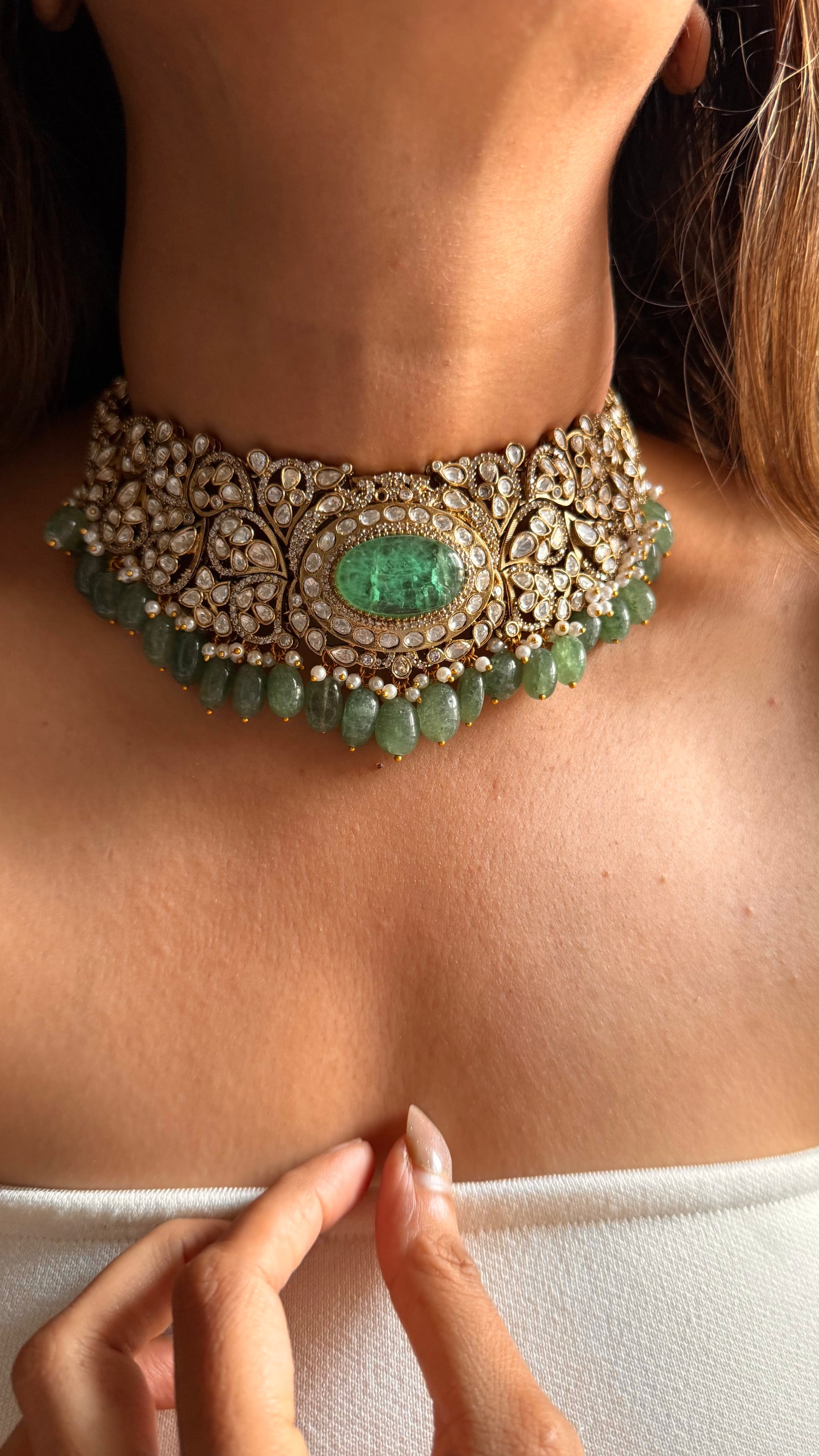 Manish Malhotra inspired Mint doublet moissanite choker set