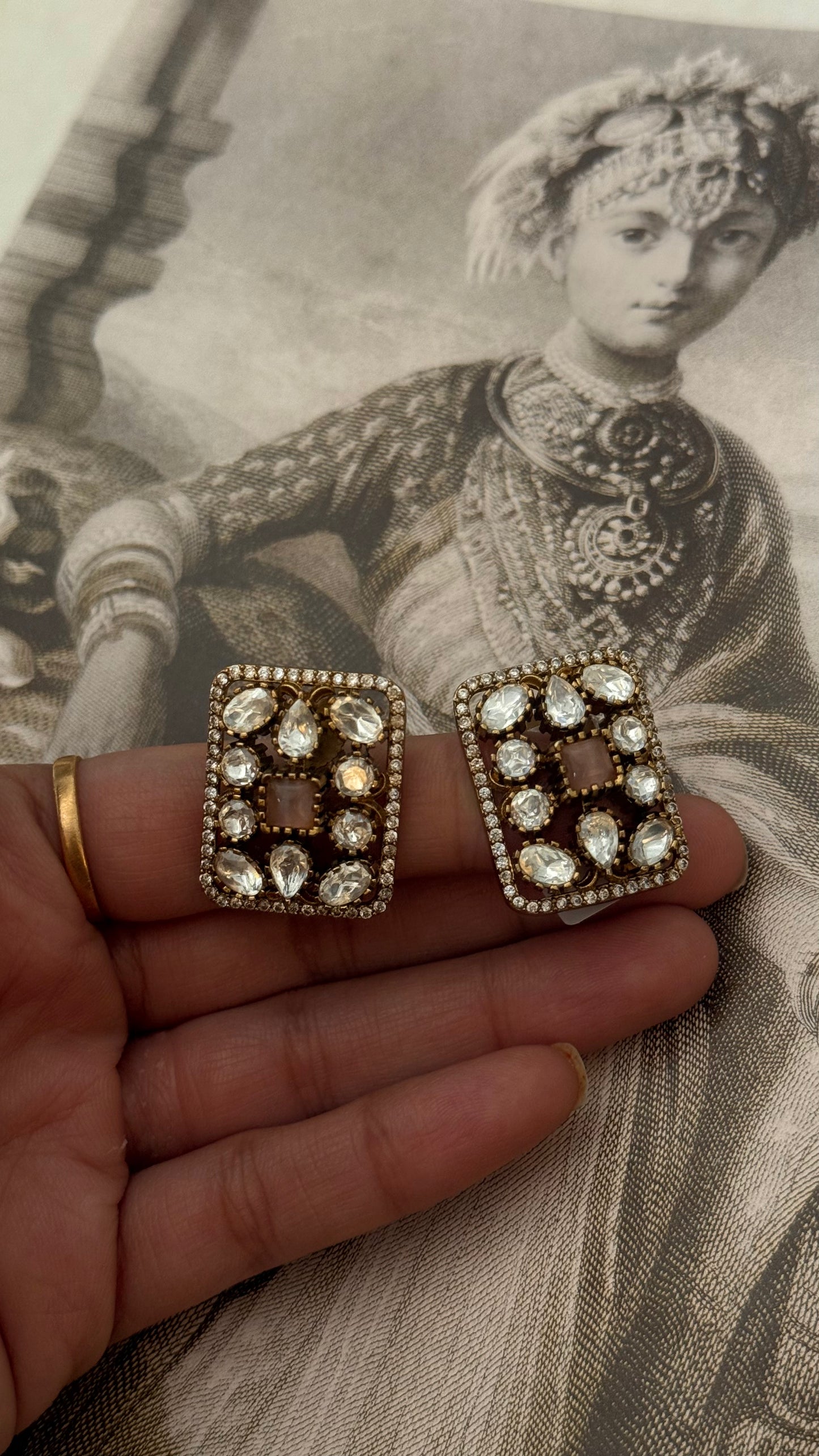 Rose quartz rectangular studs