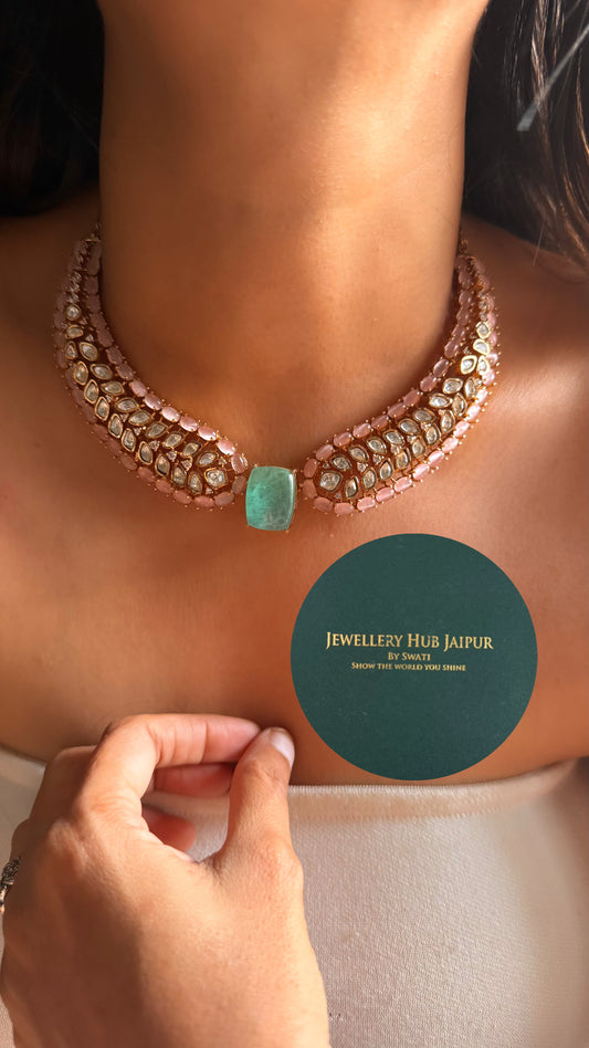 Mint doublet & rose quartz moissanite designer cocktail collar set