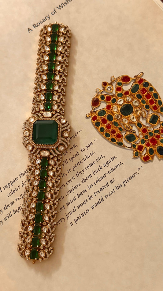 Emerald doublet moissanite polki choker set