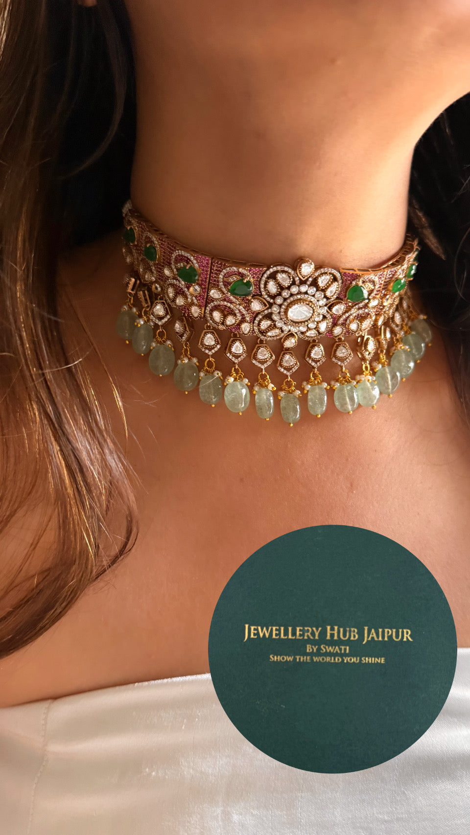 Rani pink & emerald Moissanite designer choker