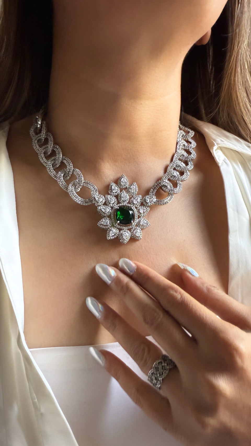 Emerald designer floral necklace