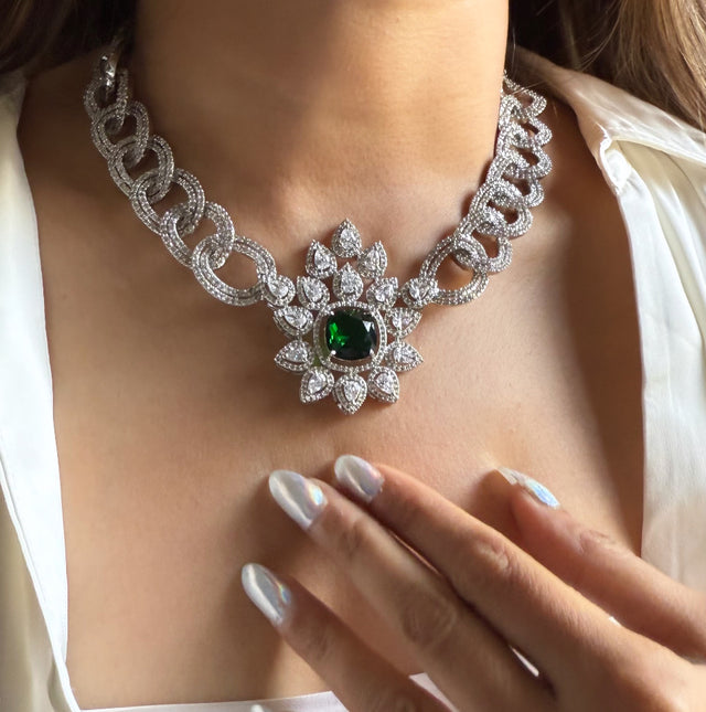 Emerald designer floral necklace