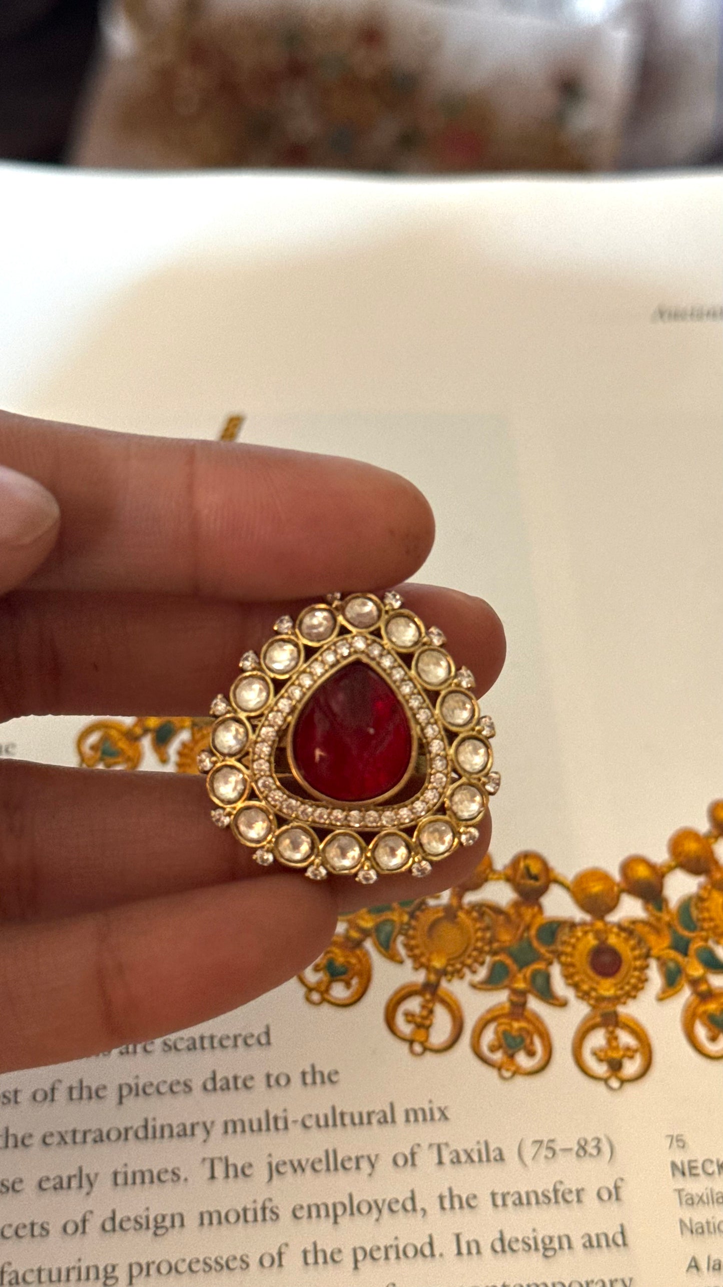 Drop shape ruby moissanite Ring