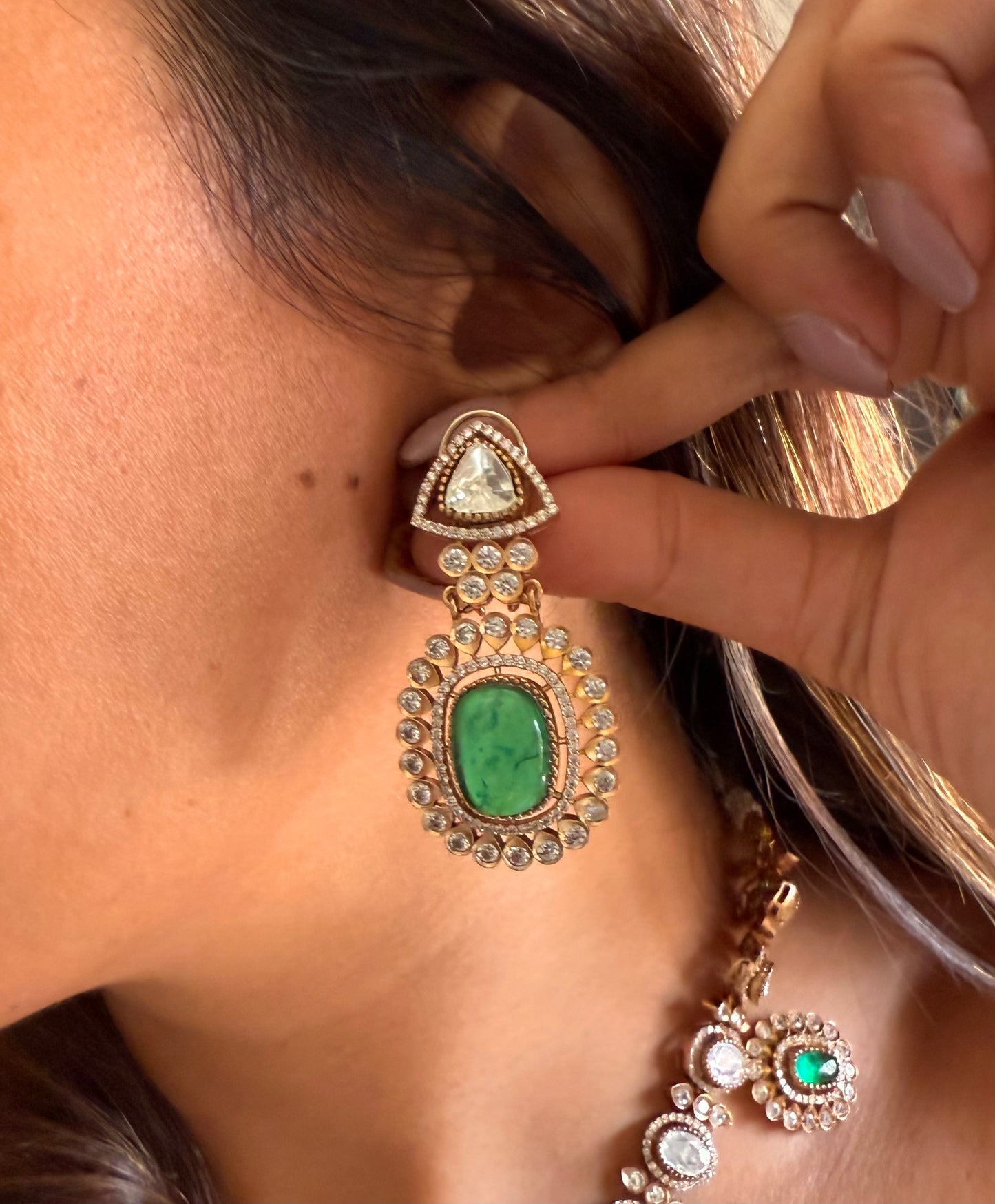Emerald moissanite polki designer necklace
