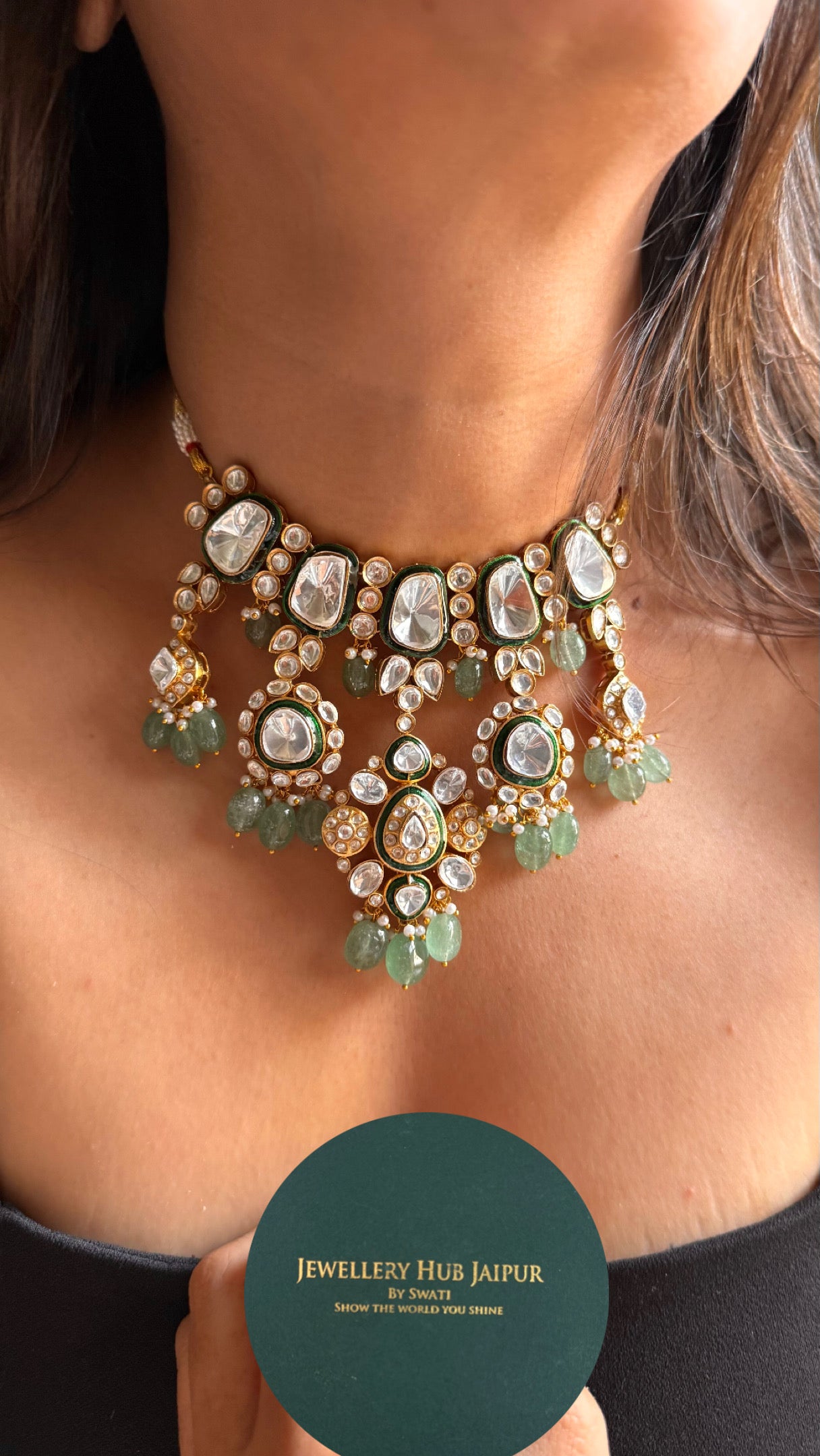 Uncut polki desiged with meenakri & mint drops Necklace