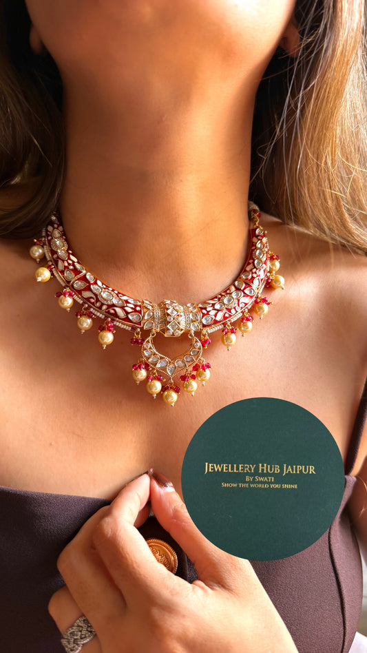 Ruby meenakari moissanite with pearl drop Hasli