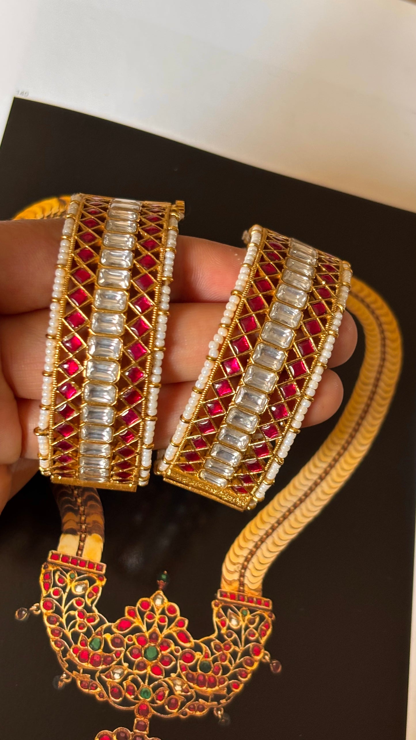 Ruby paachi jadau pearl detailing bangles