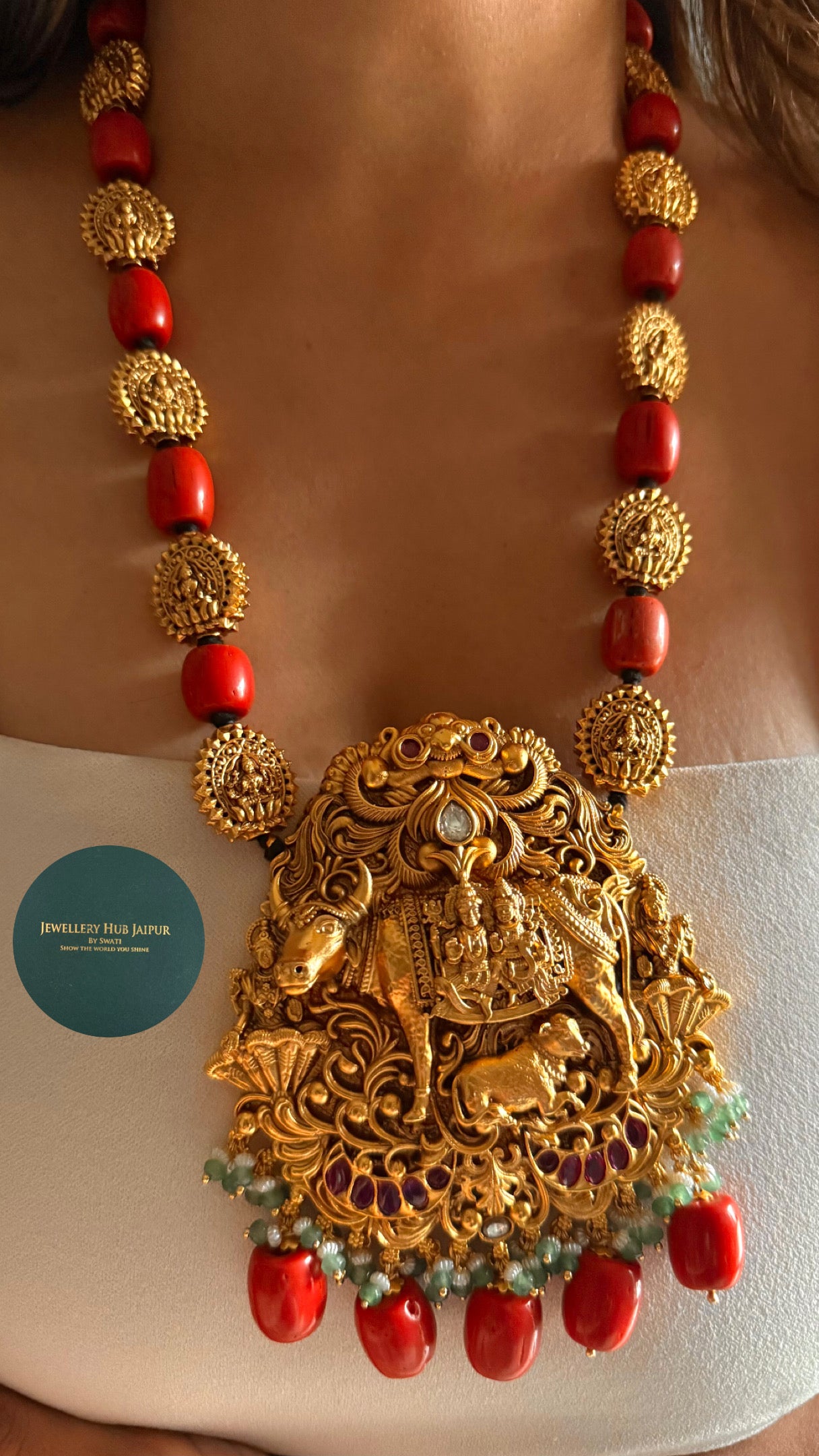 Nandi nakashi temple heritage coral Necklace