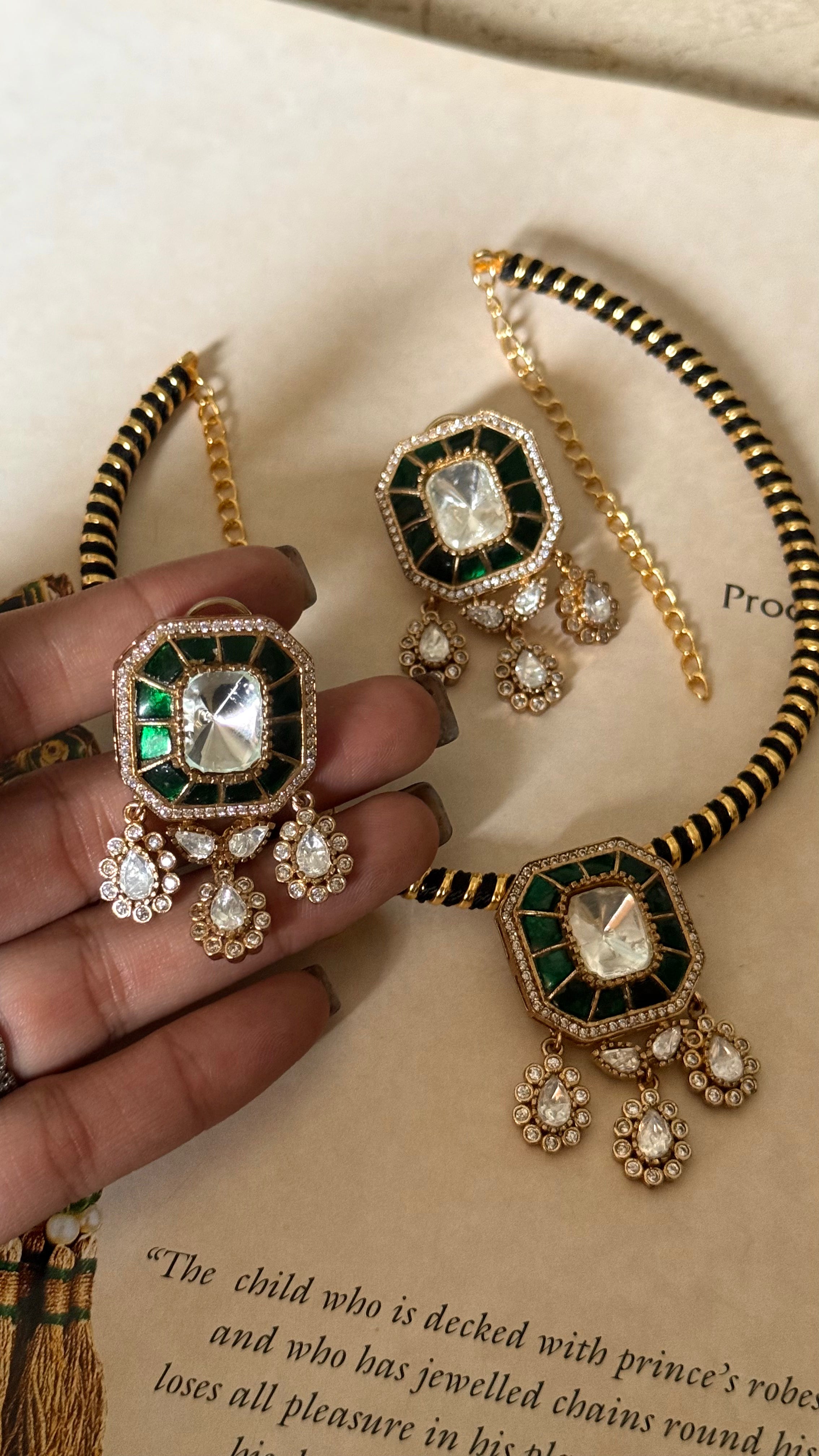 Avani Emerald katdana moissanite polki designer pendant