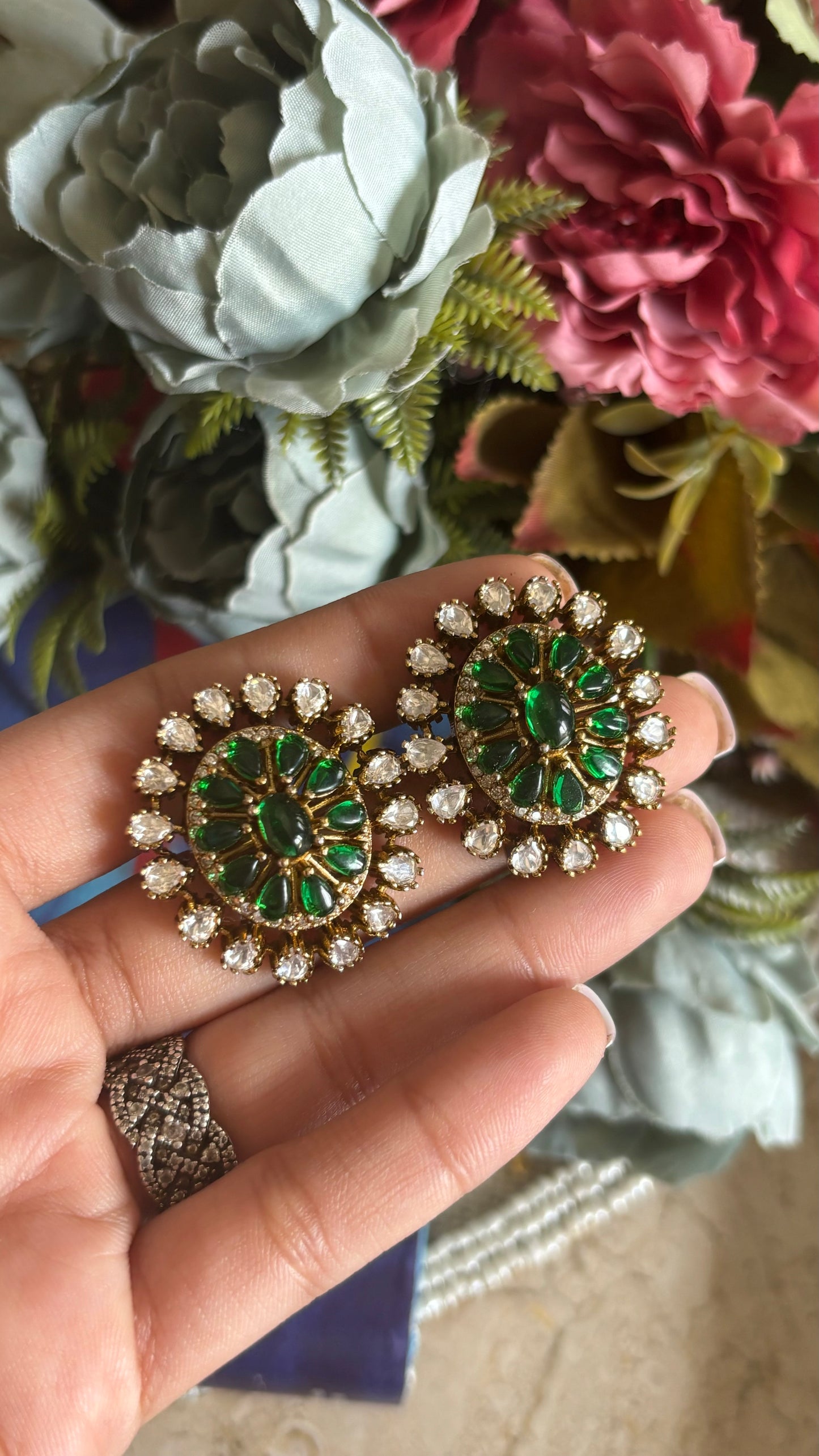 Emerald Moissanite oval shaped studs
