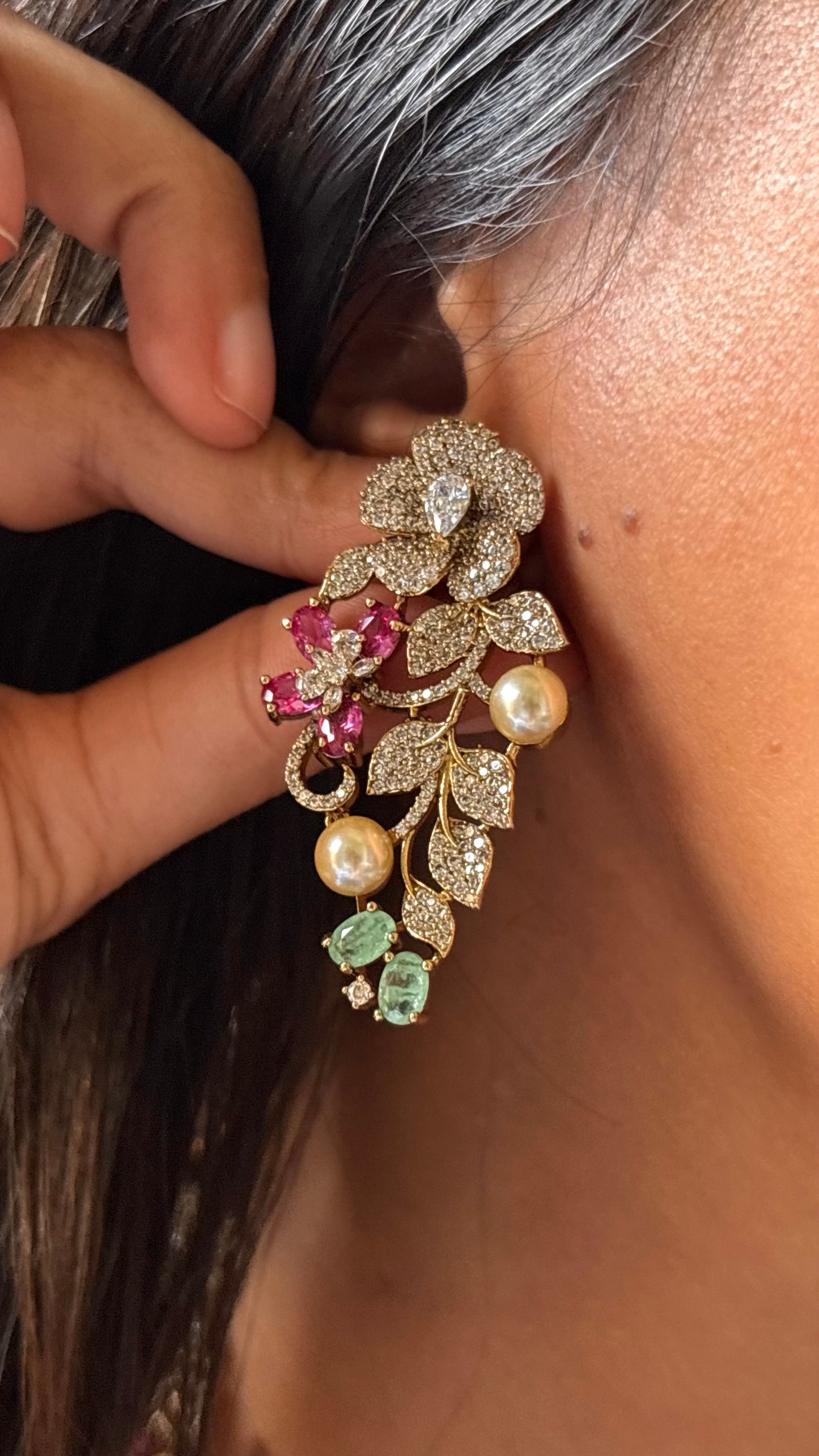 Cz floral designer Necklace with pearl detailing
