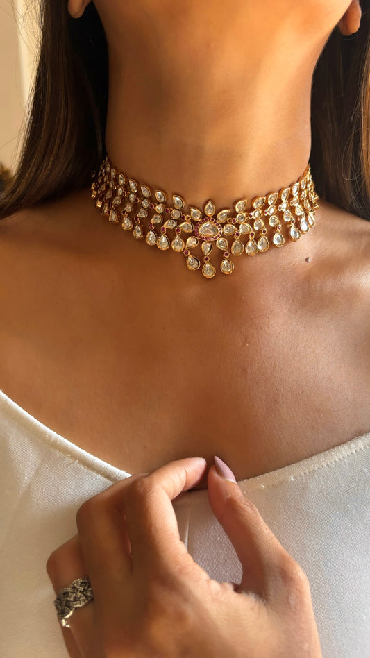 Ruby Moissanite choker necklace set