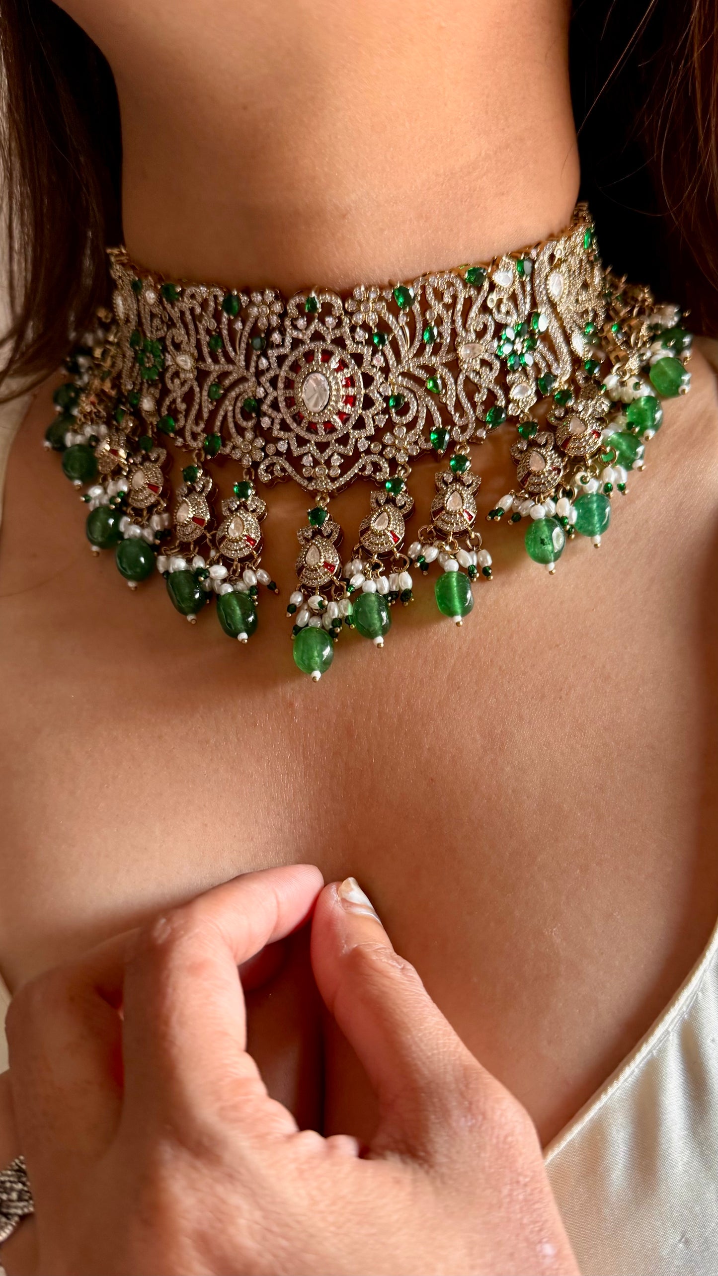 Amritika Emerald & ruby Moissanite diamond choker