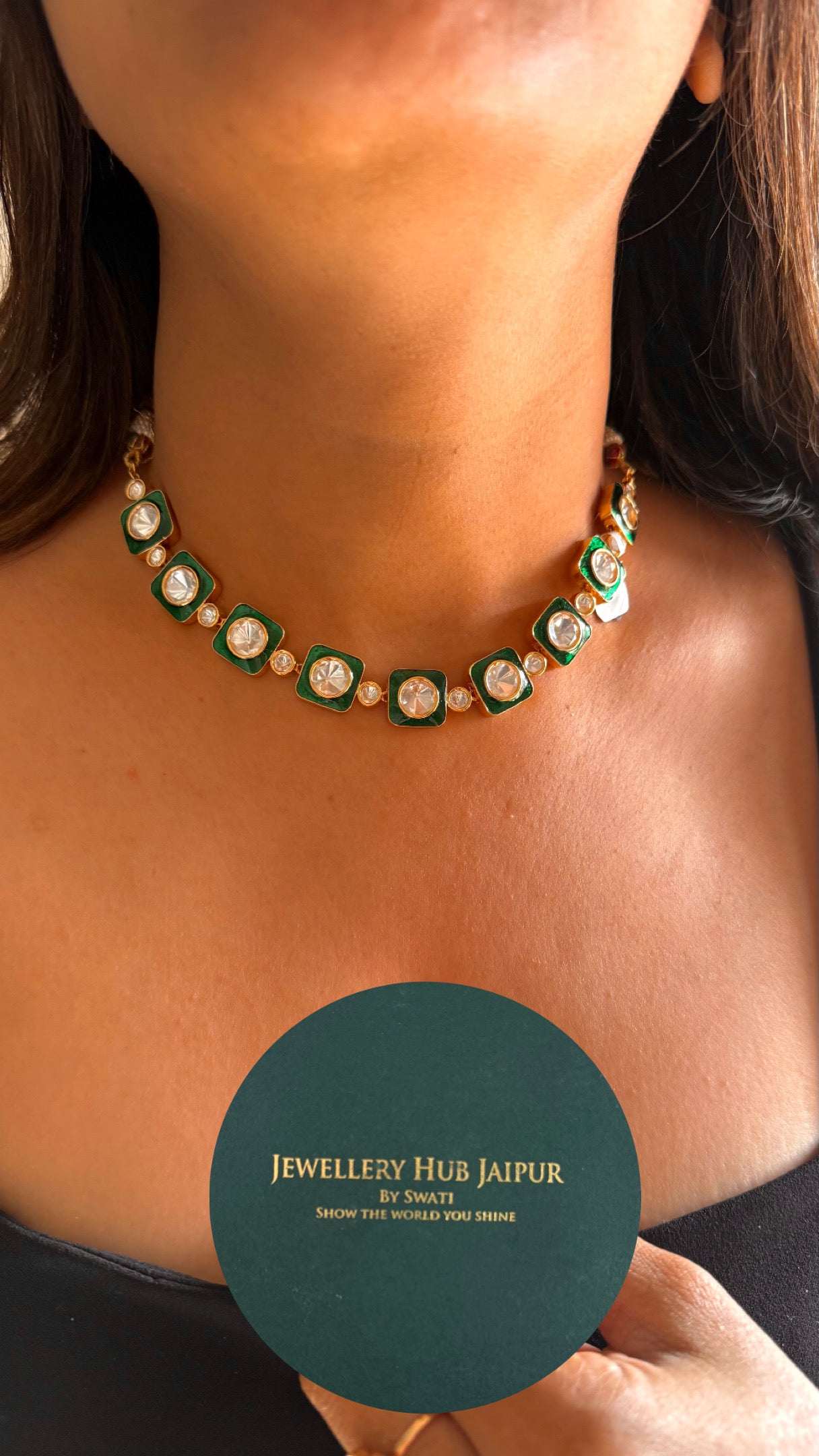 emerald meenakari single line necklace