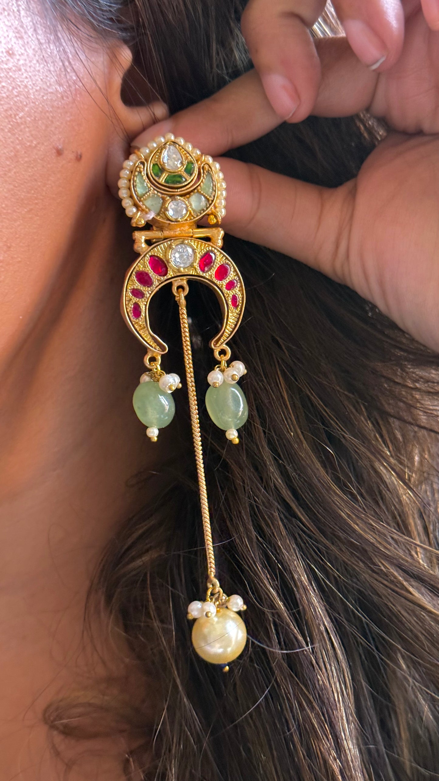 Amrapali inspired mint & Rani pink Danglers