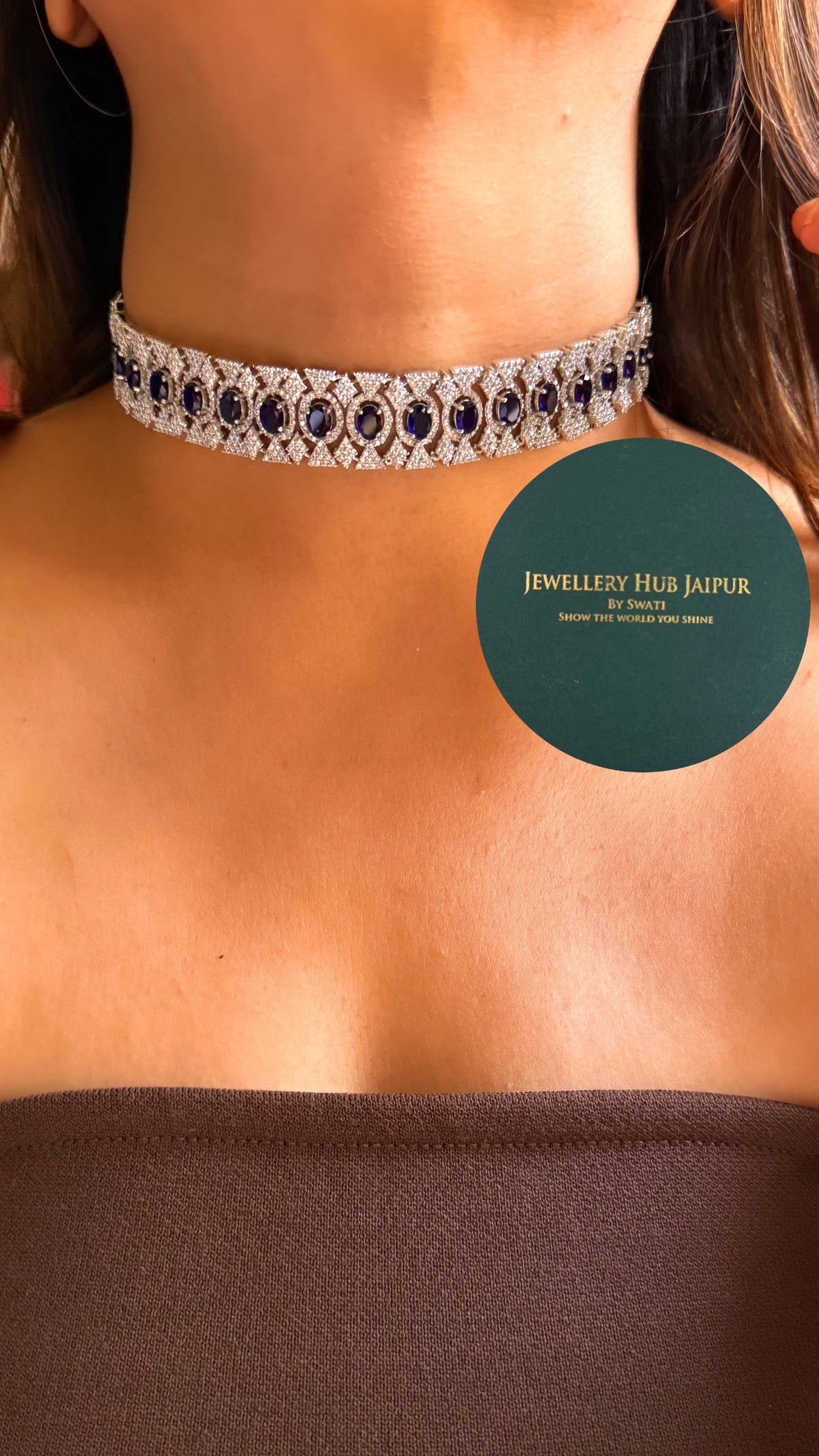 Sapphire cz diamond cocktail minimal choker set