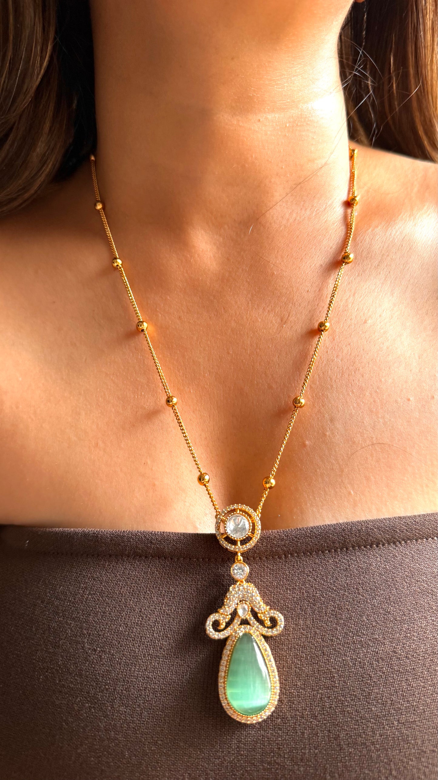Mint doublet moissanite minimal pendant set