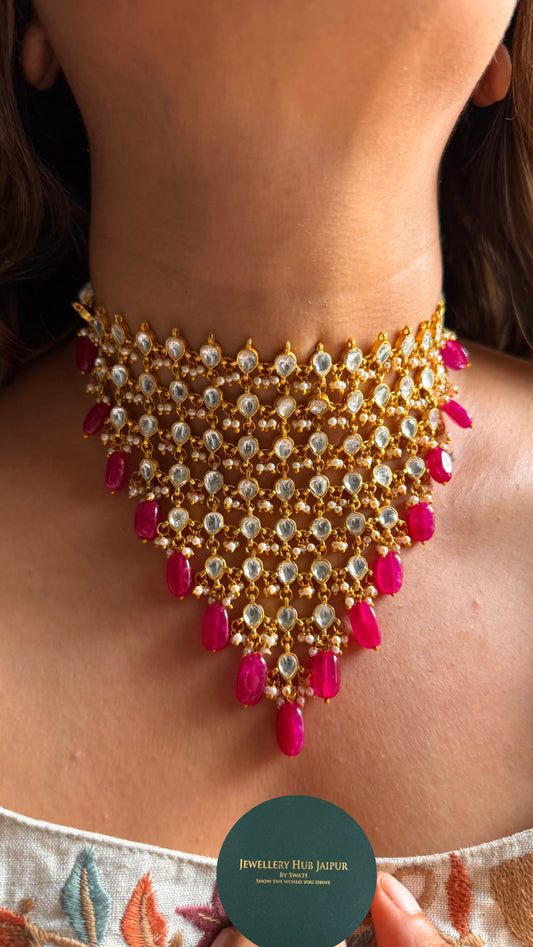 8 layered paachi Kundan ruby strawberry Necklace
