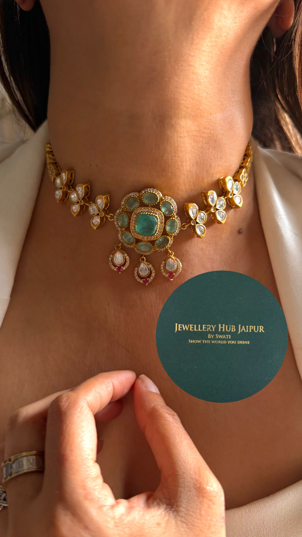 Floral designer Mint doublet statement necklace