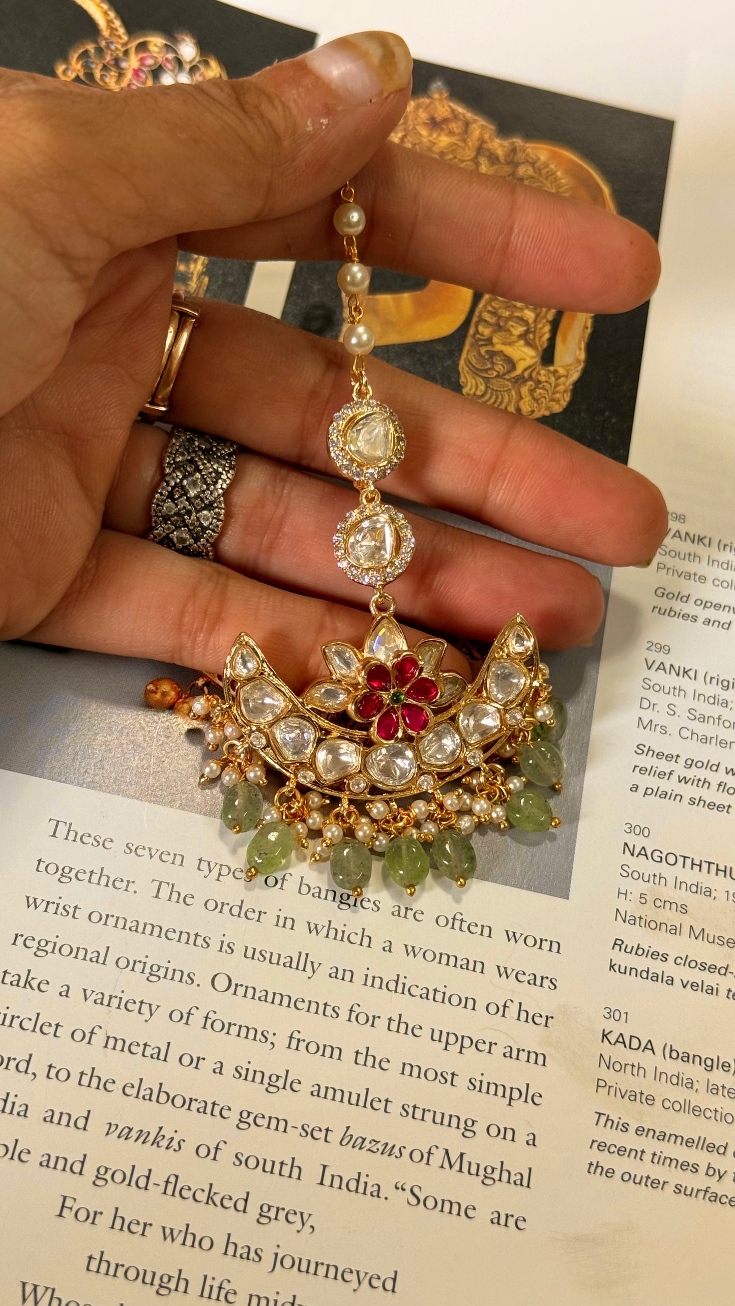 Rani pink & emerald real moissanite with mint drop maangtika