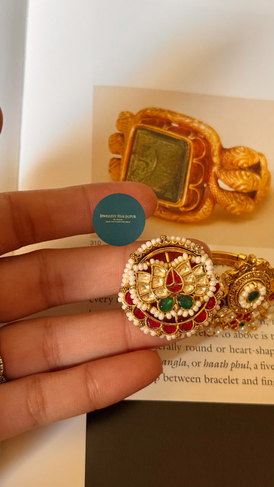 Ruby & emerald lotus design adjustable ring