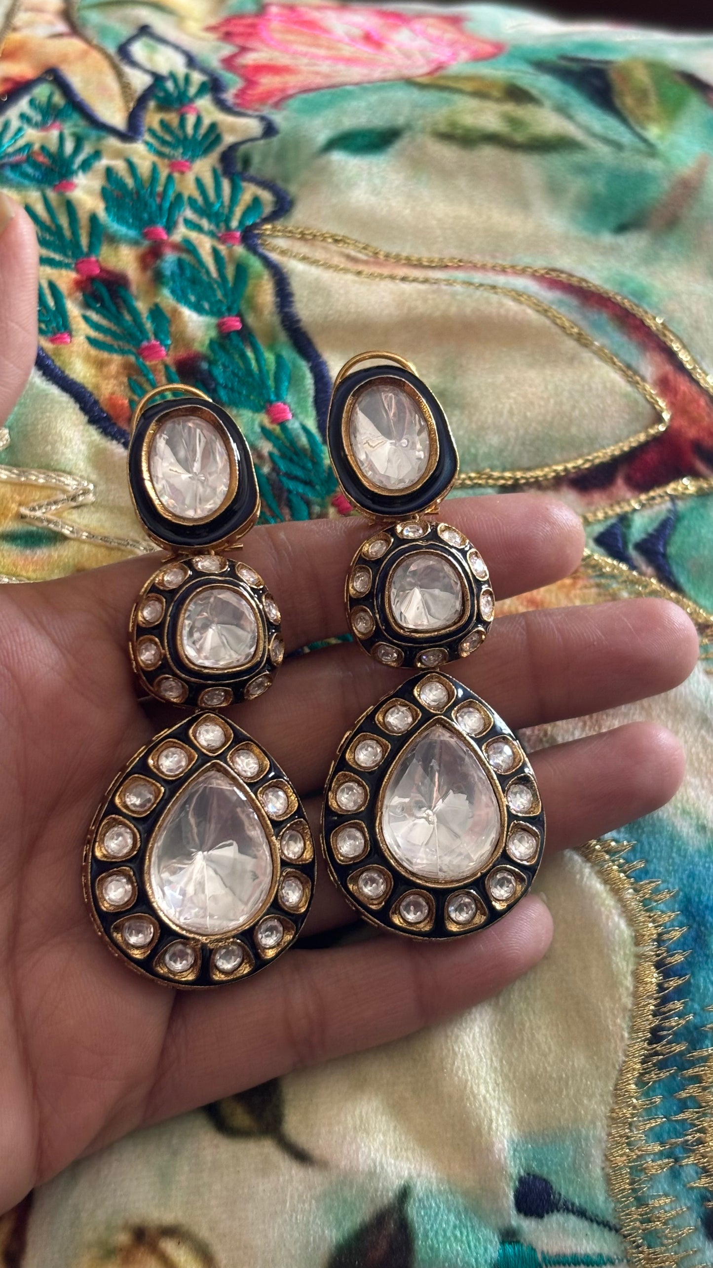 Sapphire meenakari uncut polki danglers