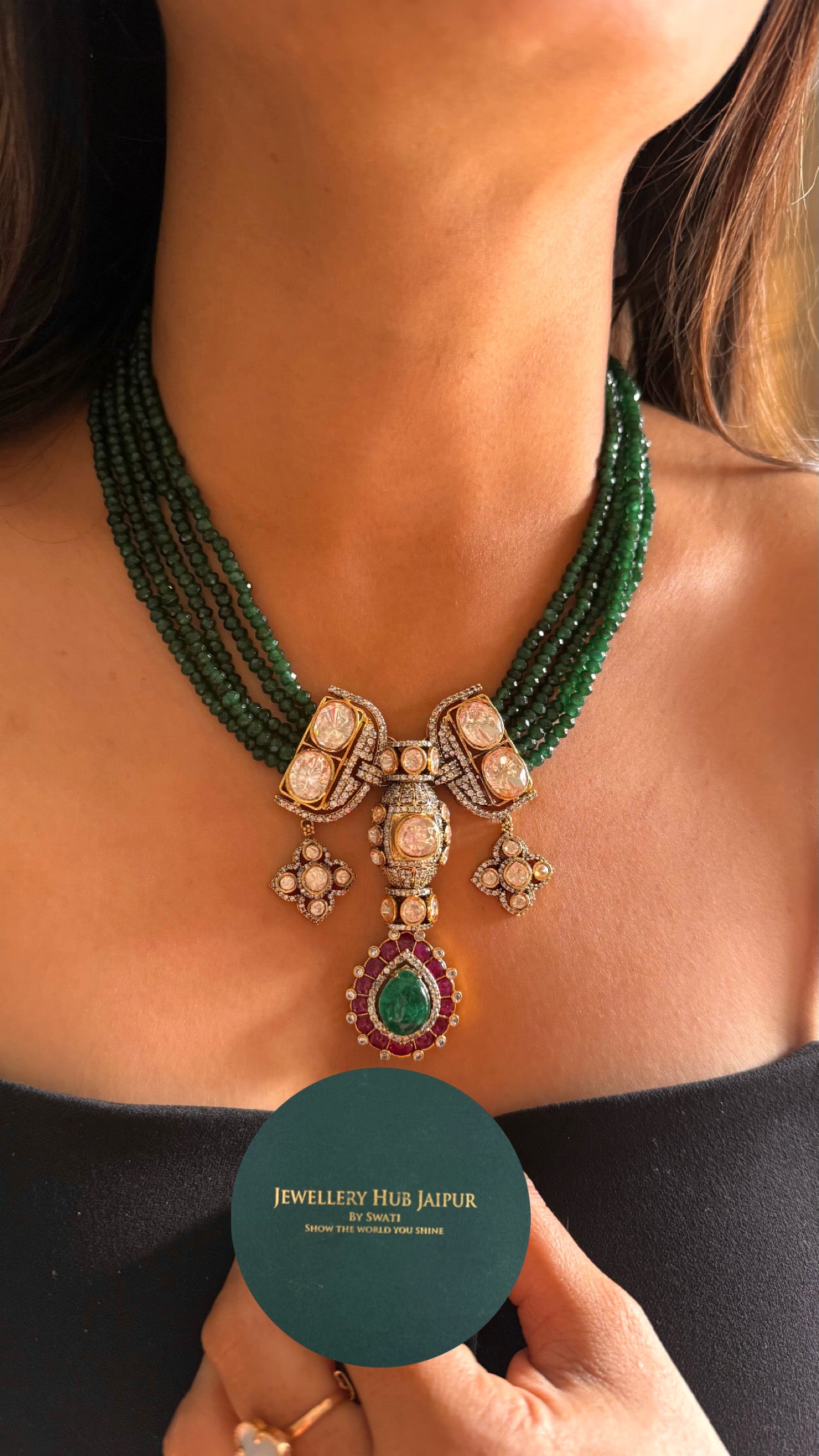 Emerald peeli polki Sunita Shekhawat inspired necklace