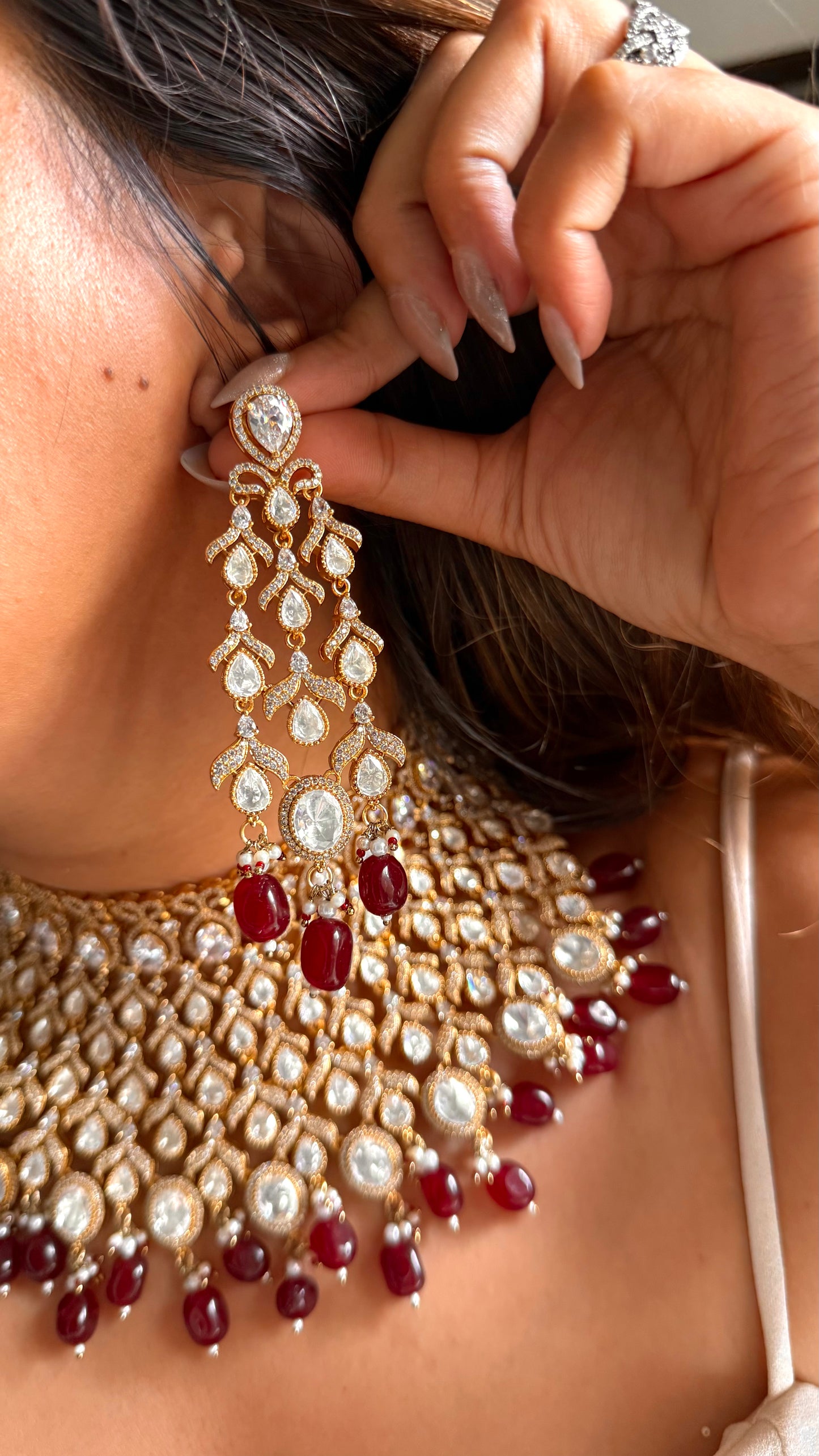 Chetna Moissanite polki bridal choker with ruby drops