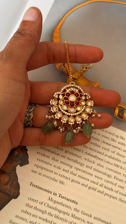 rani pink and mint drop Maangtika (victorian)