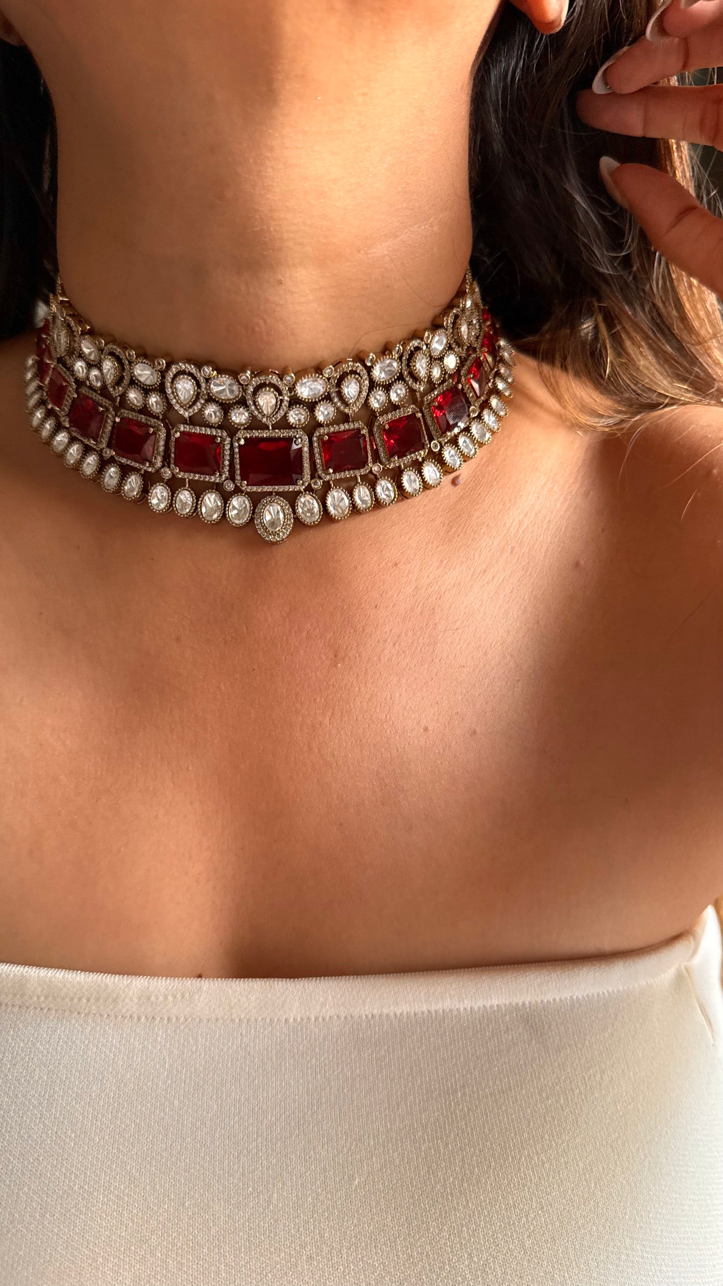 Ruby doublet moissanite choker set