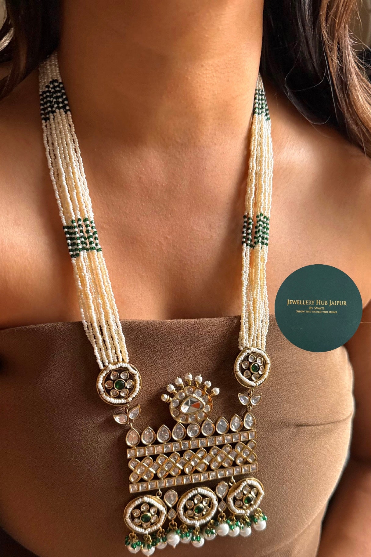 Floral designer with pearl detailing long Necklace