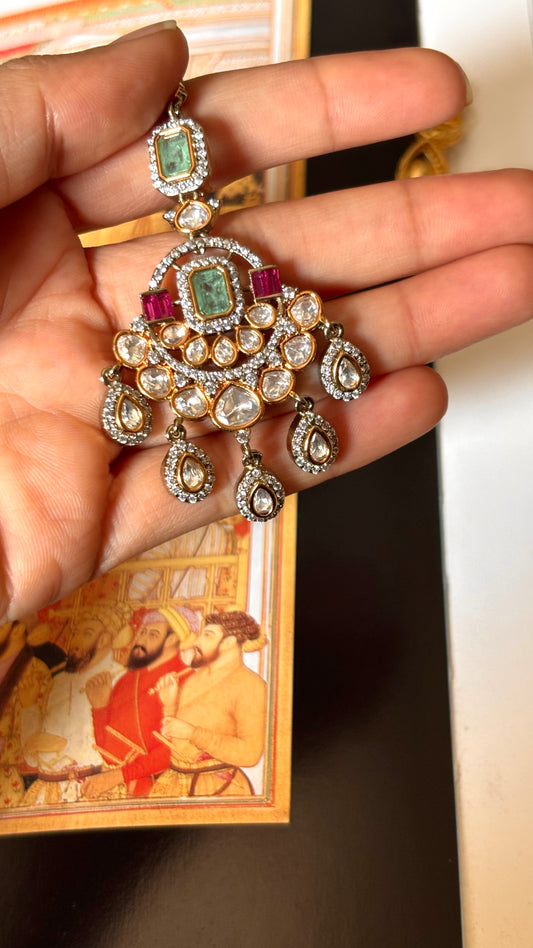 Real moissanite mint & ruby Maangtika