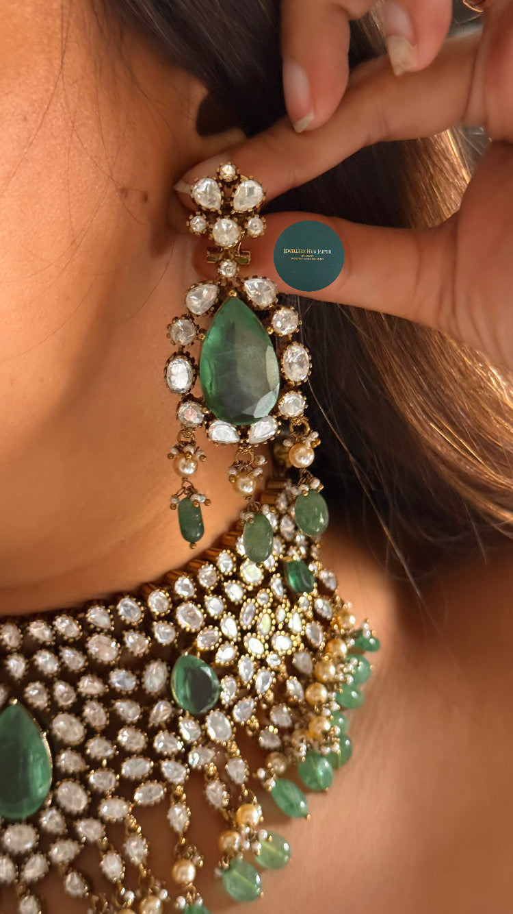 Sage green doublet moissanite polki Victorian choker set