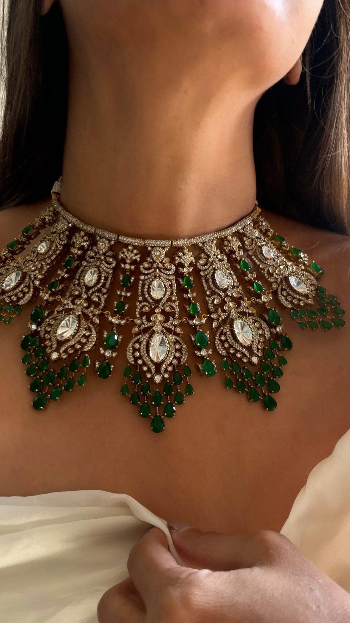 Bridal Asia inspired emerald moissanite choker