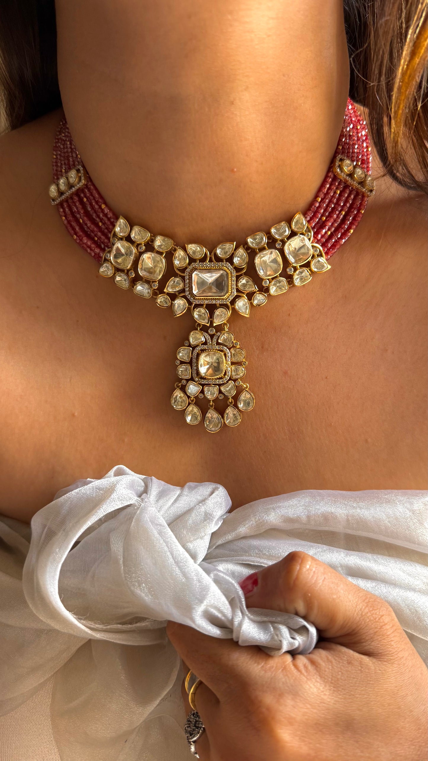Ruby LV shade polki designer necklace set