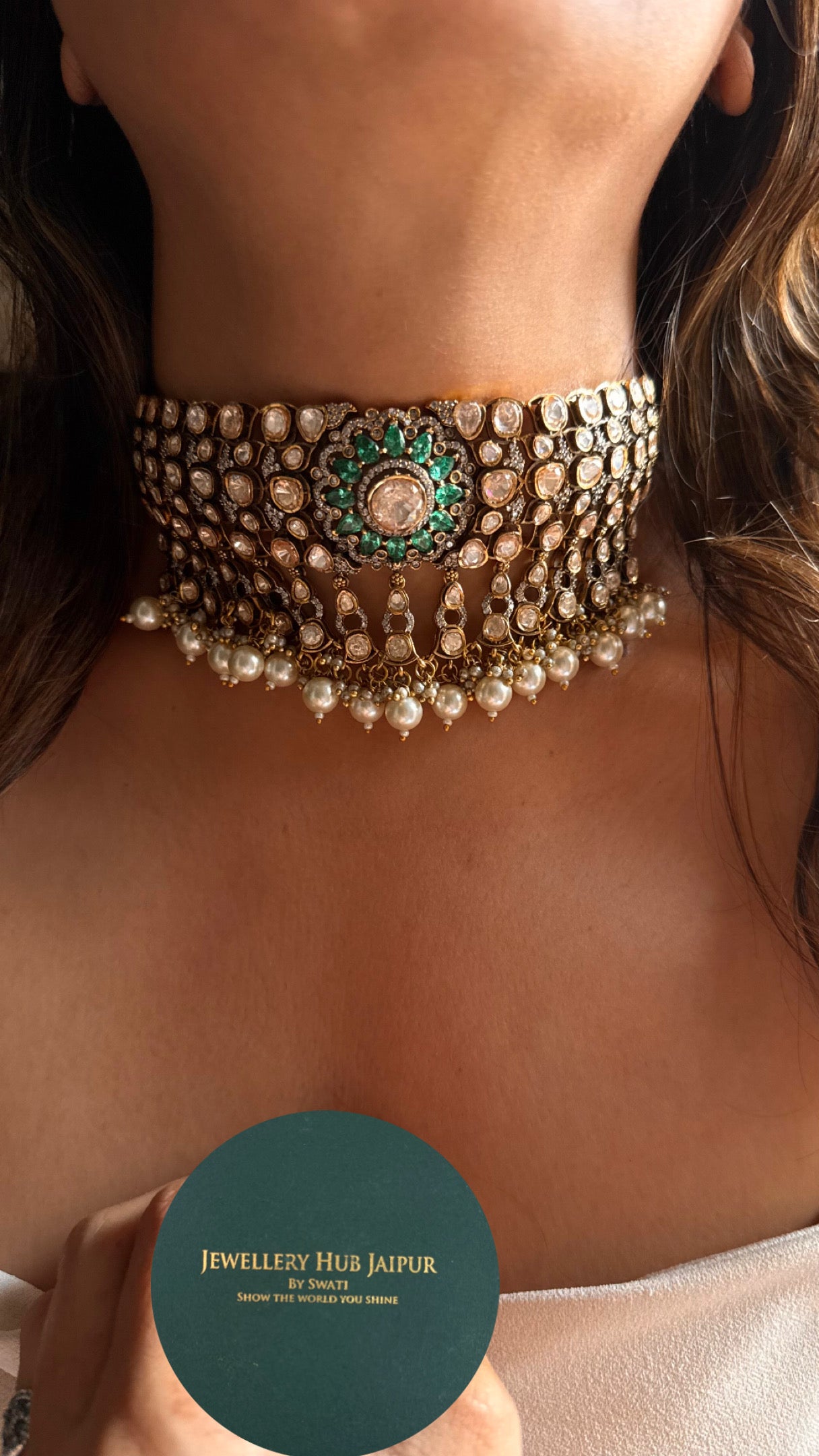 Turquoise takkar peeli polki Victorian necklace