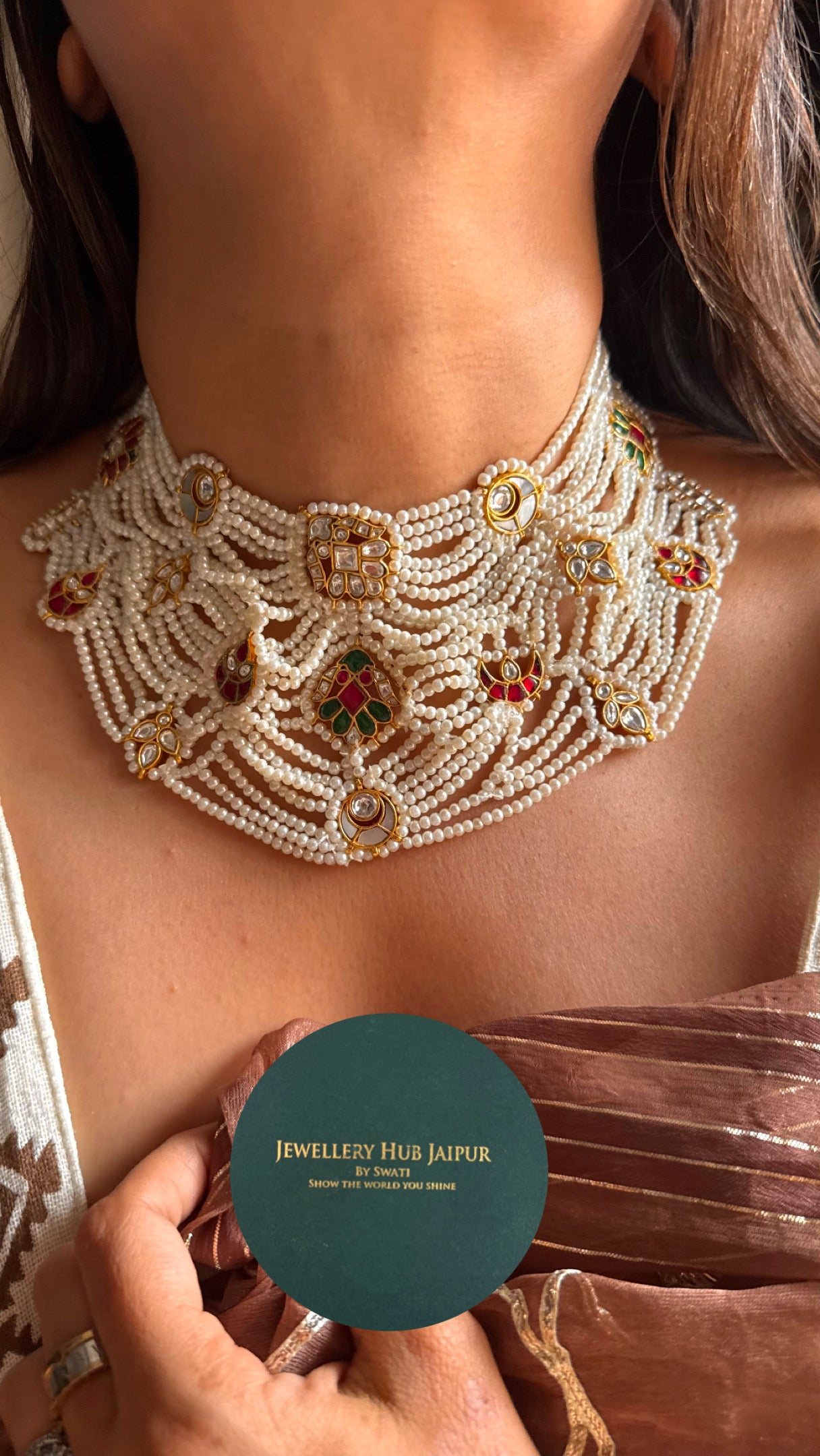 Designer pearl pachi Kundan with mother of pearl necklace