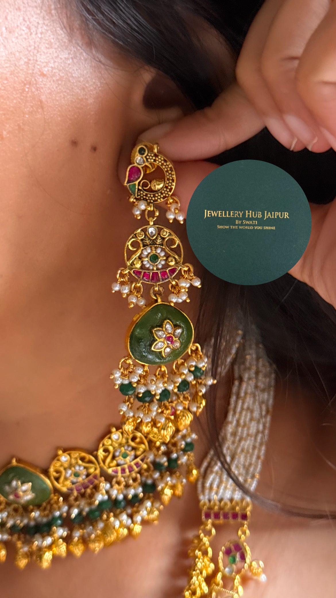 Handmade heritage floral inlay polki combo set